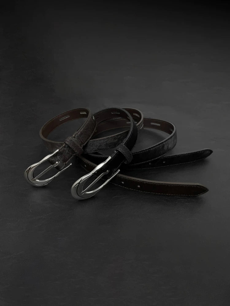 DPOL Retro Horsehair Leather Metal Belt
