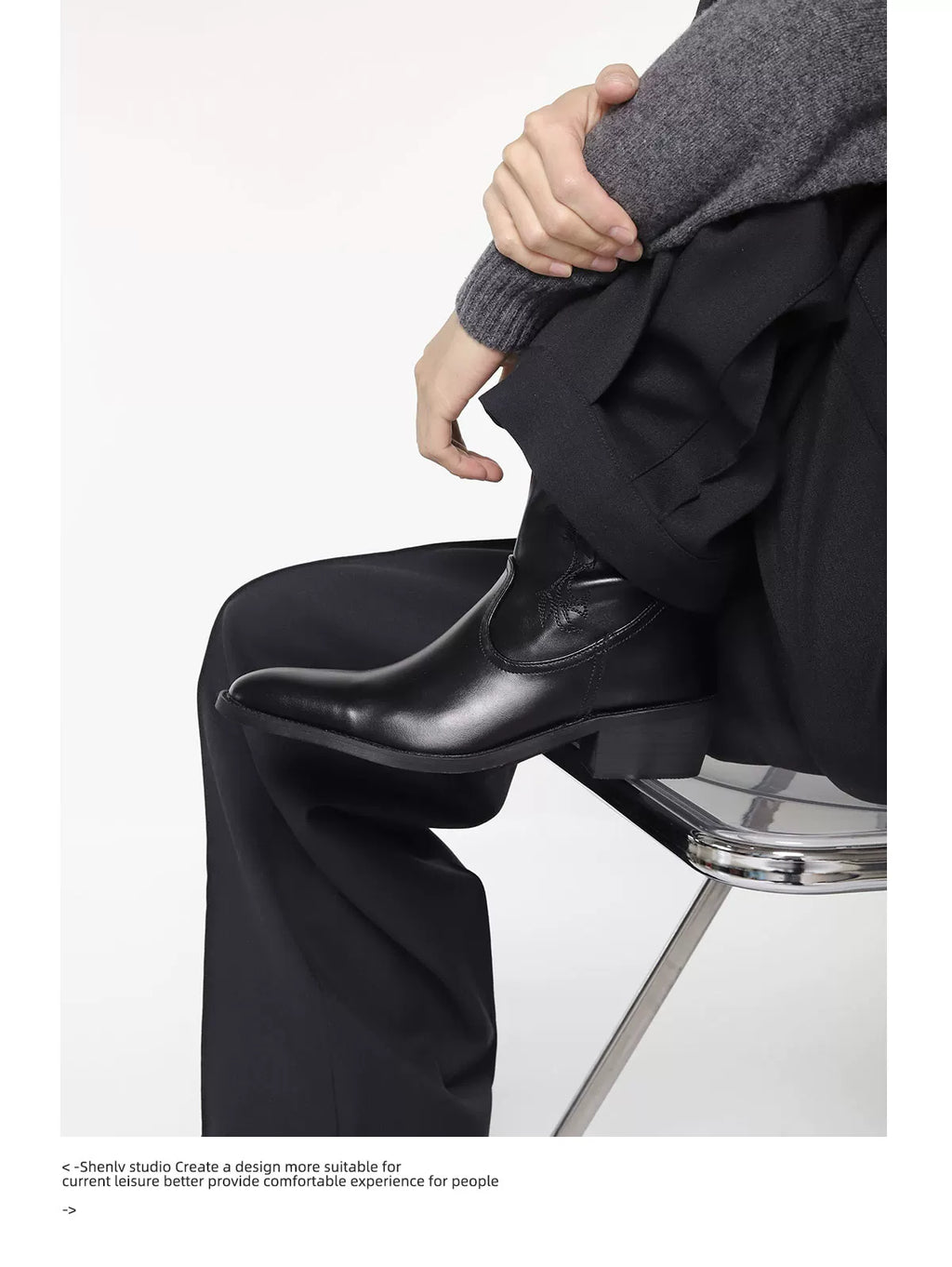 SHENLV STUDIO Side Zipper Individualized Embroidered Pointed Chelsea Boots