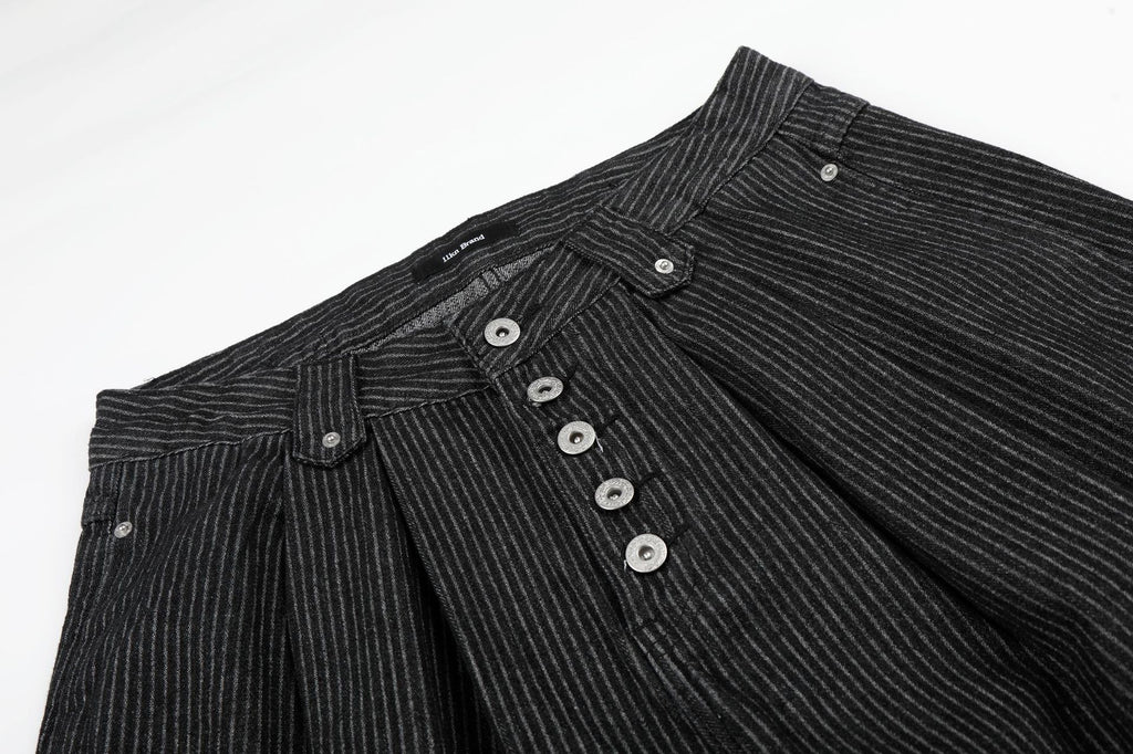 11KN Vintage Striped Pleated Cropped Jeans