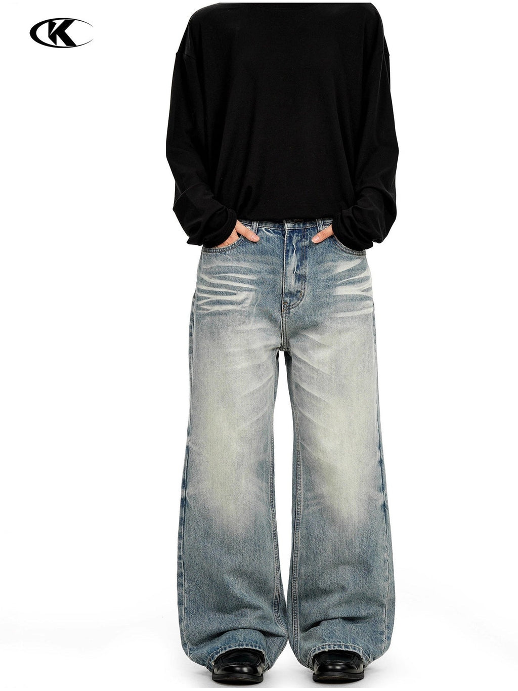 11KN Retro Cat Beard Loose Straight Jeans