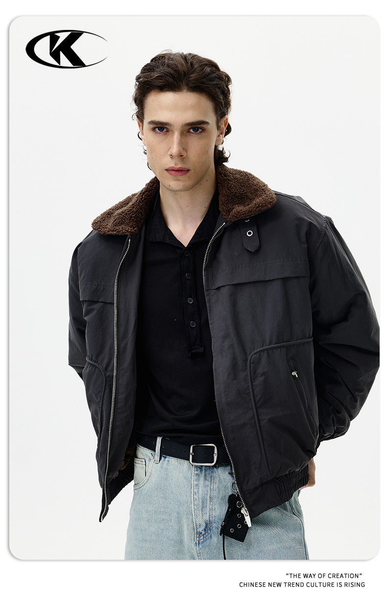 11KN Retro Faux Lamb Wool Lapel Jacket