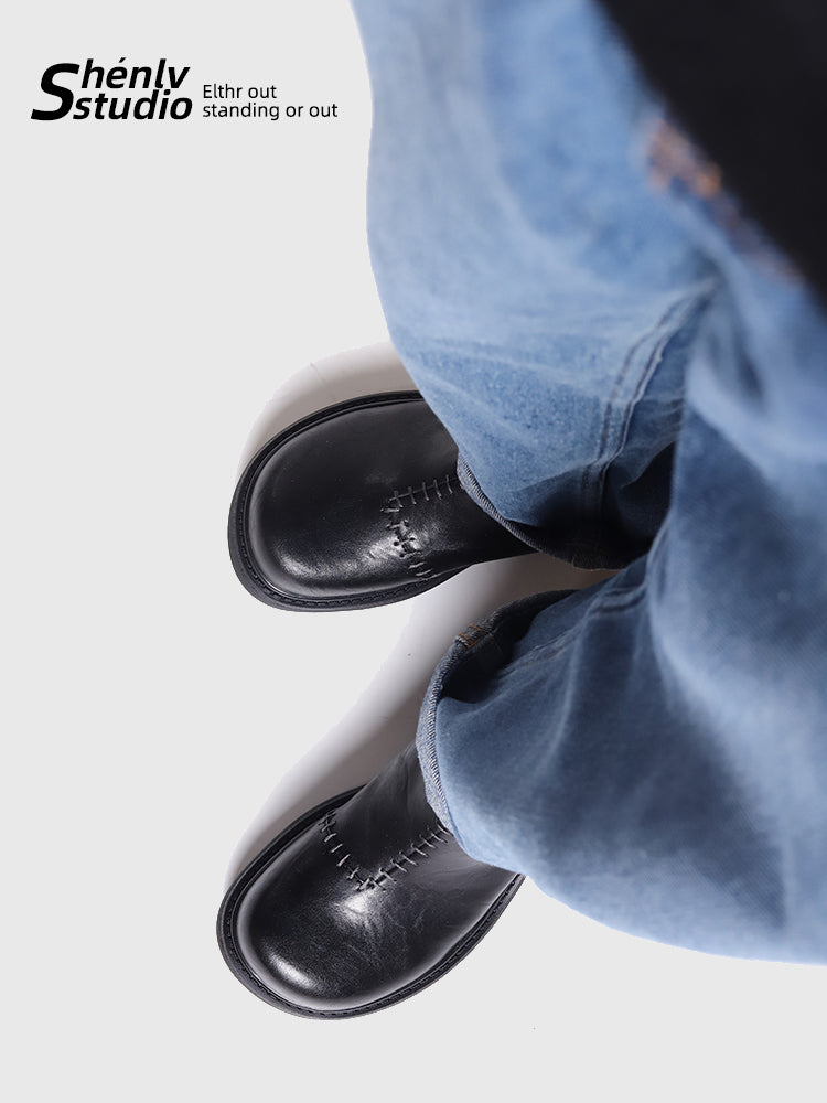 SHENLV STUDIO Side Zipper Chelsea Boots Platform High Top Leather Shoes