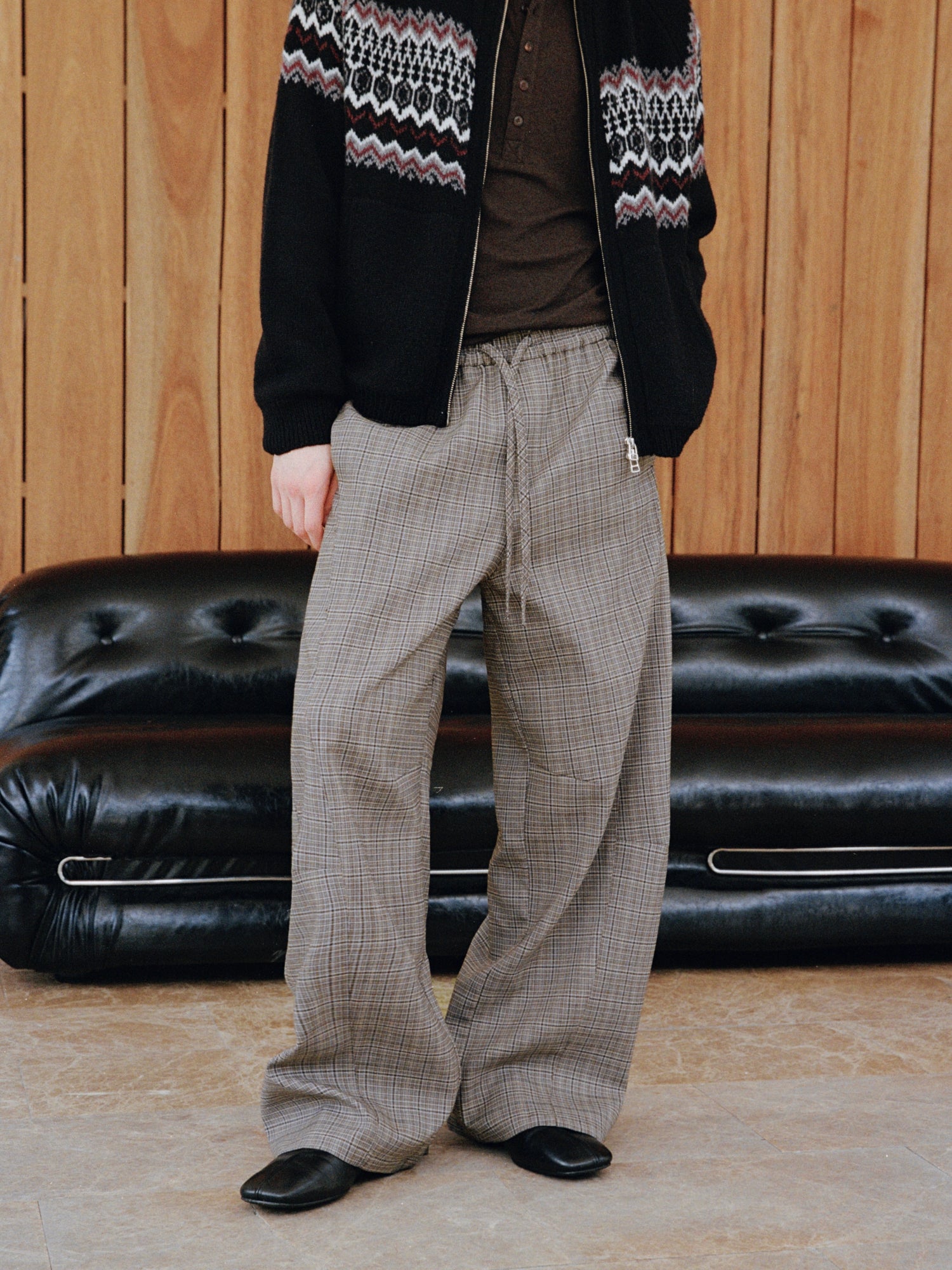 VLABMADE Lazy Slack Thousand Birds Plaid Wide Leg Pants