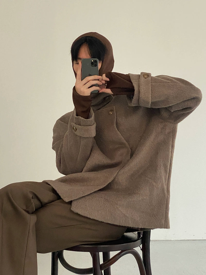 COLN Short Stand-up Collar Woolen Coat