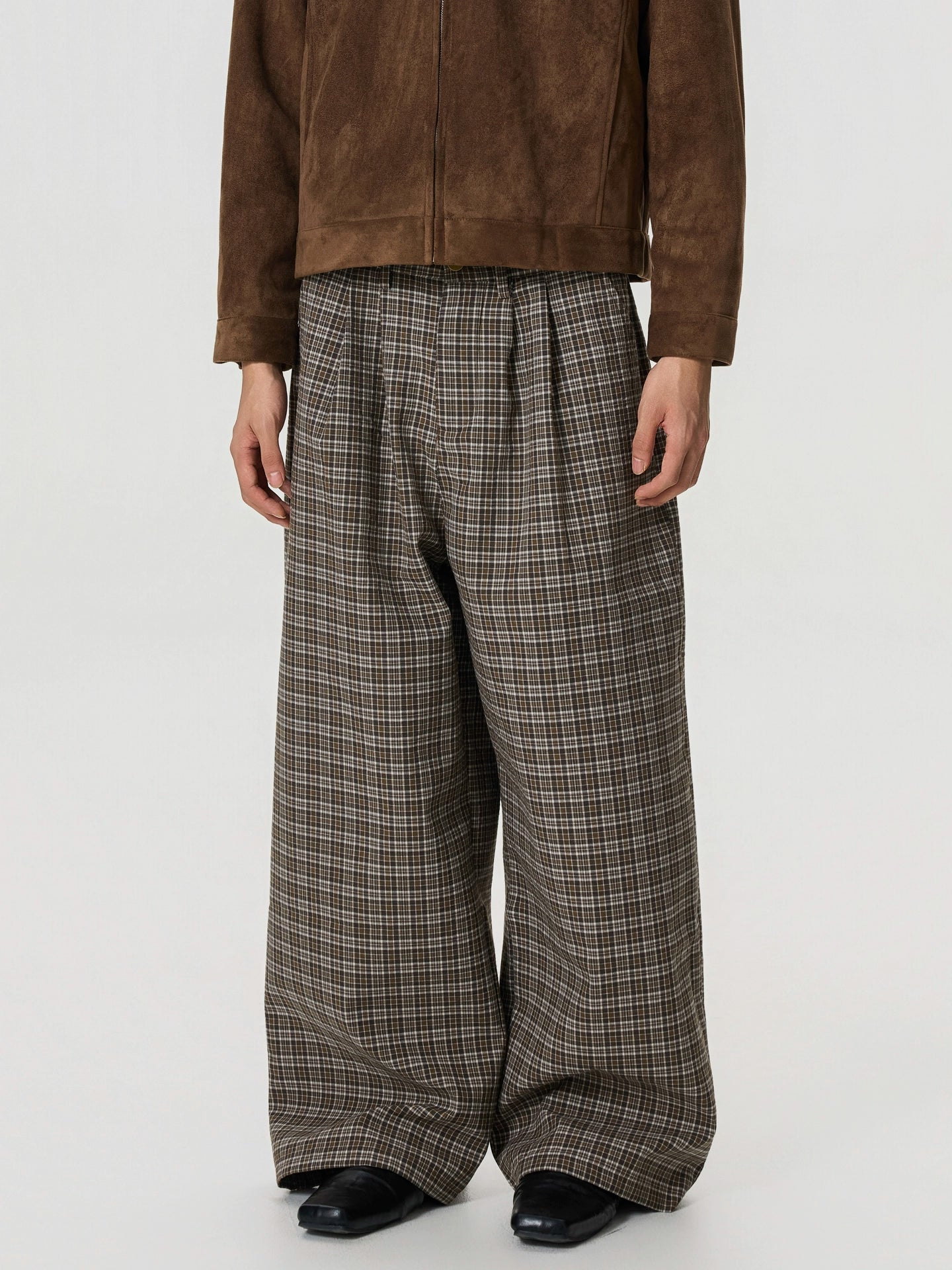 BTSG Slack Checkered Three-dimensional Wide Leg Pants