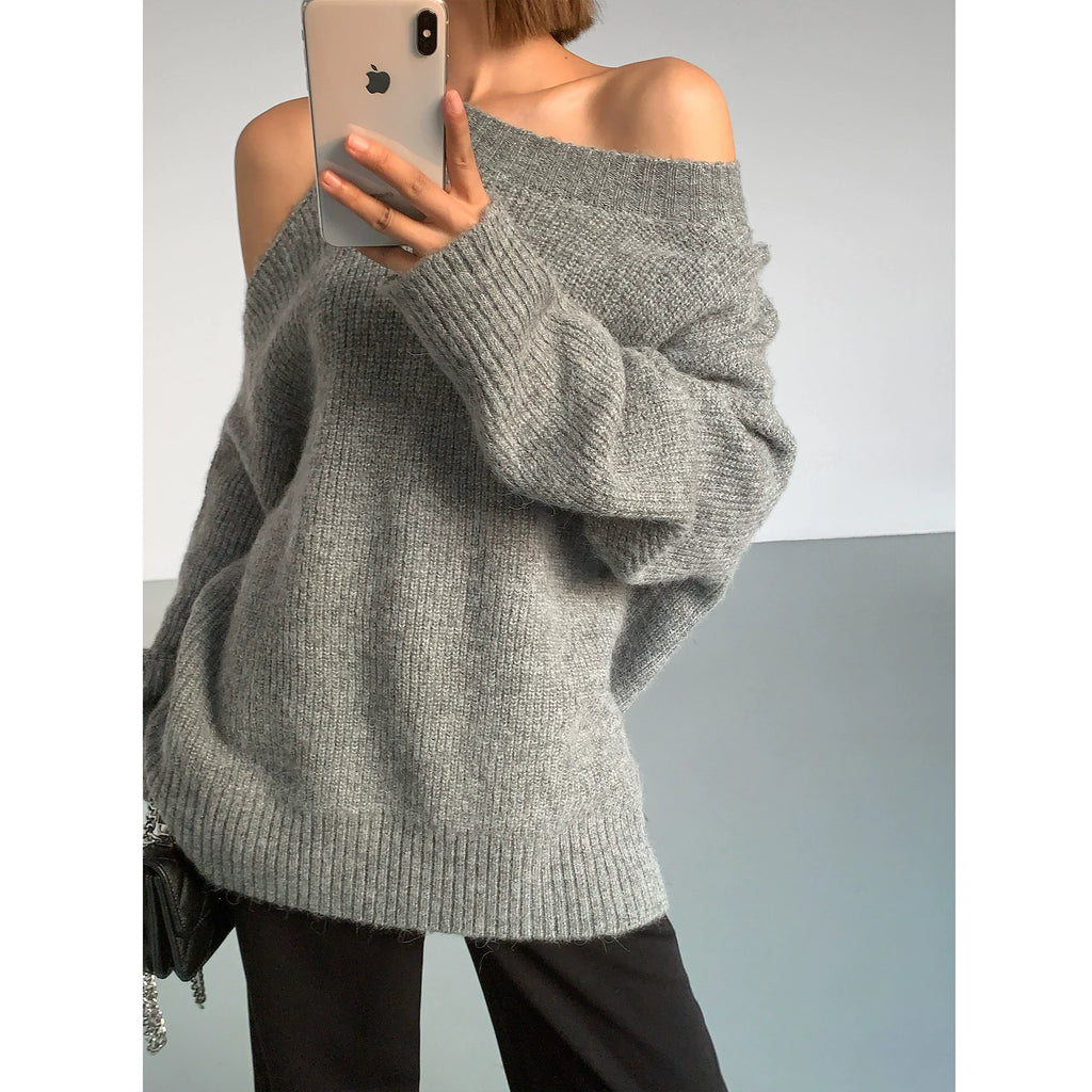 OUSPH Off-the-shoulder Knit Sweater