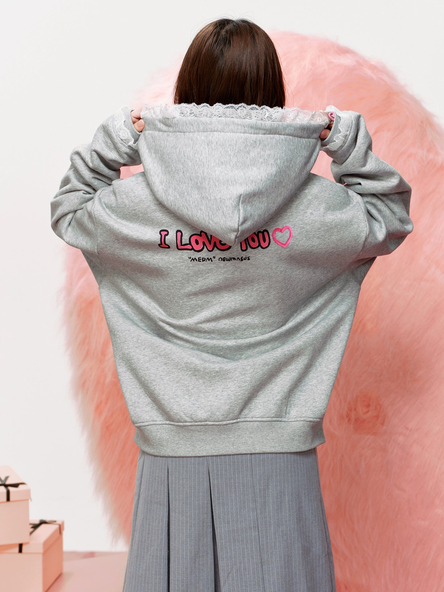MEDM Lace Zip Hooded Sweater
