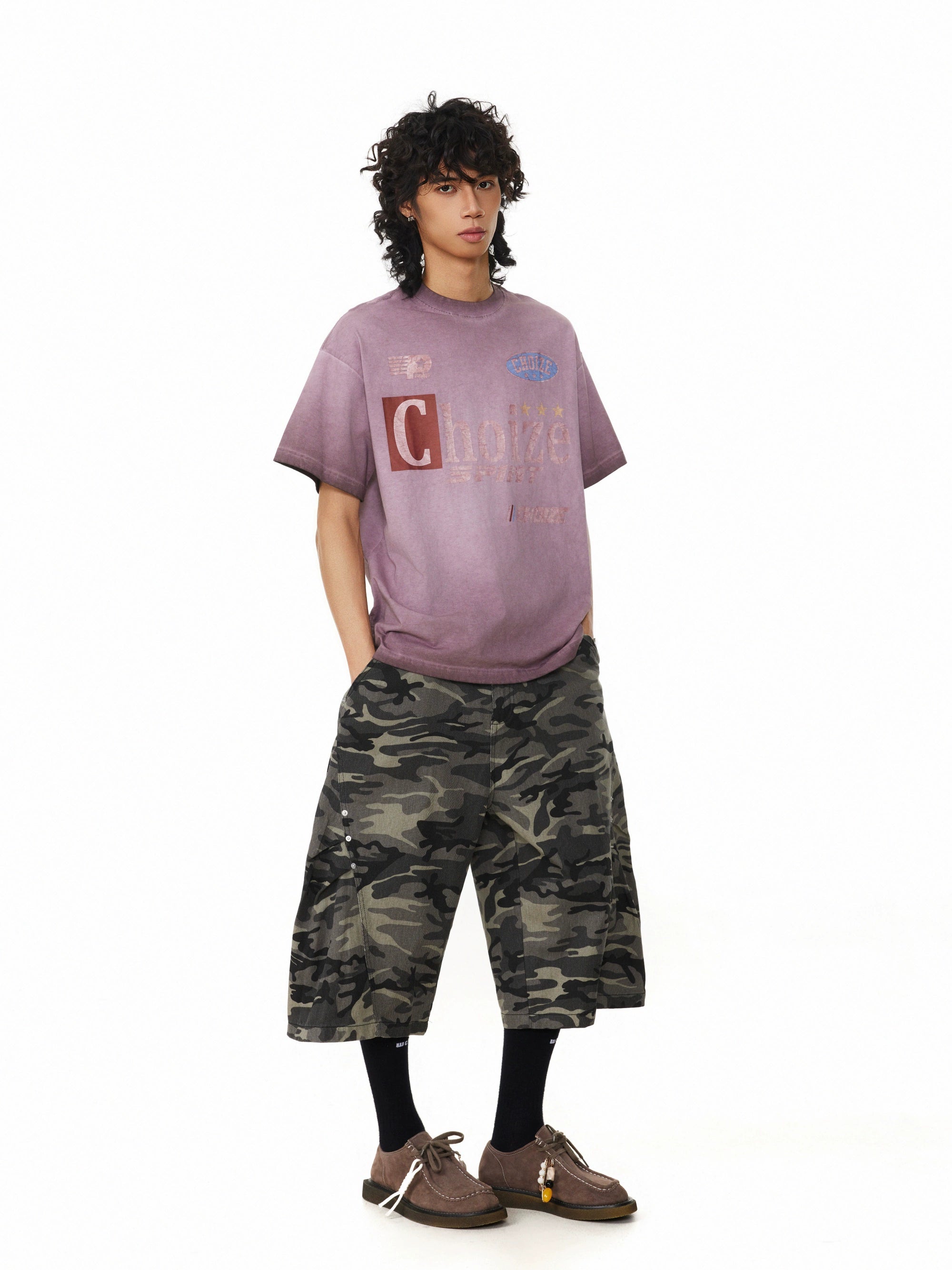 BTSG Wash Old Gradual Change Color Retro Tee