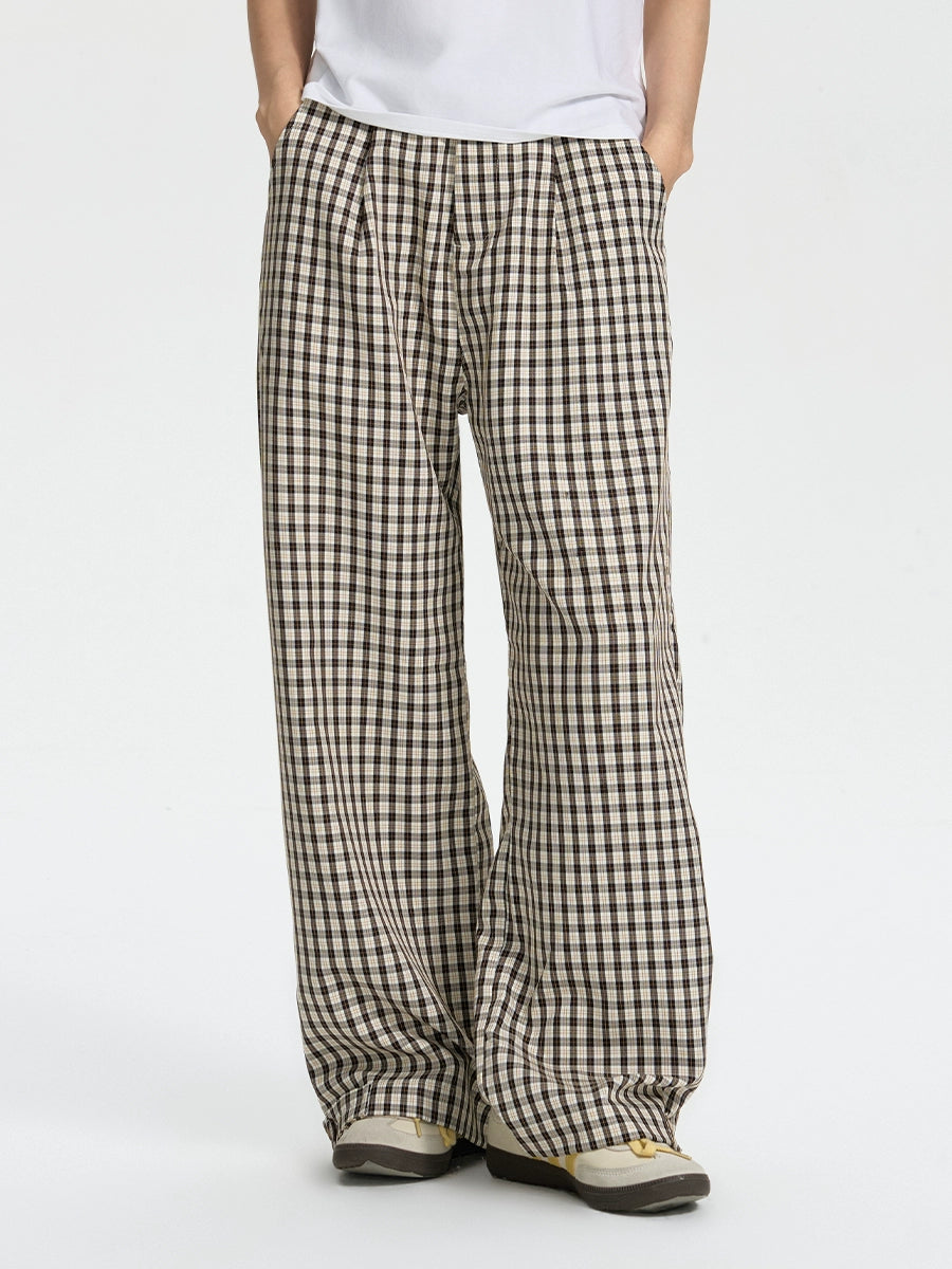 NICEBAD Flower-embroidered Plaid Trousers