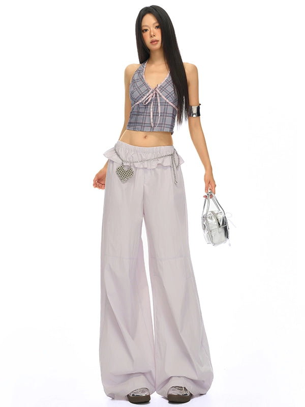 KPSR Lace Waist Casual Versatile Wide Leg Pants