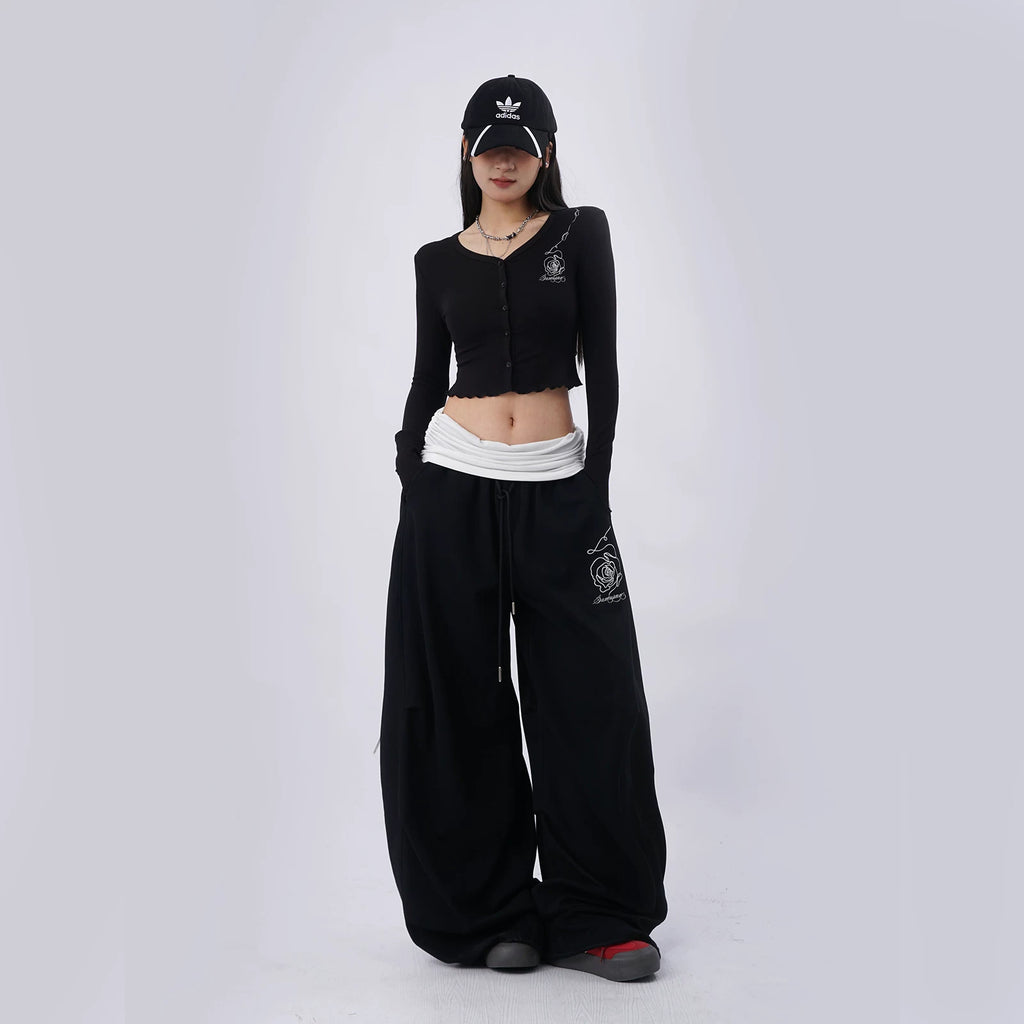 SAMUSAN Casual Rose Embroidered Sports Suit
