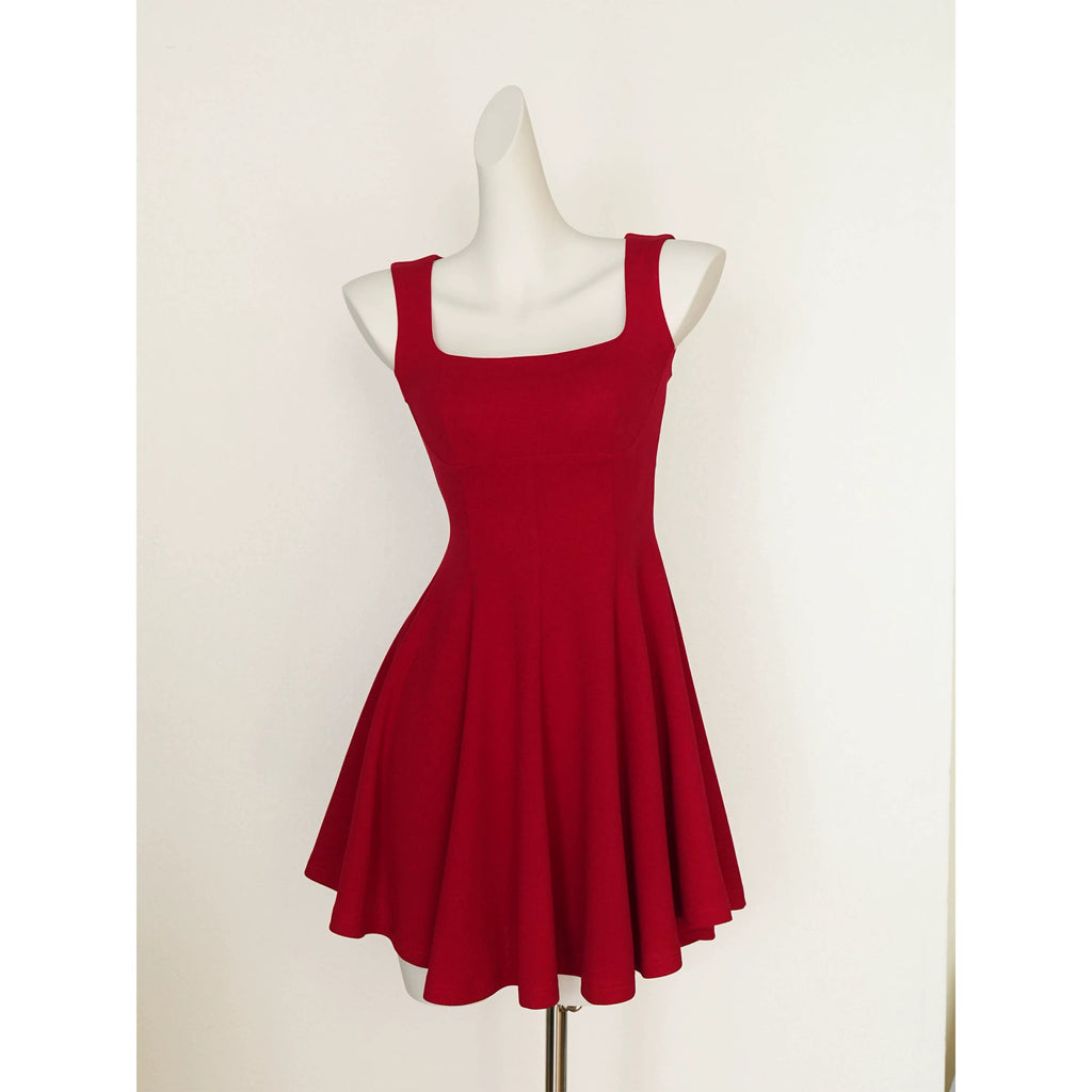 Barb Chill Square Neck Waist Skinny Suspender Short Dress
