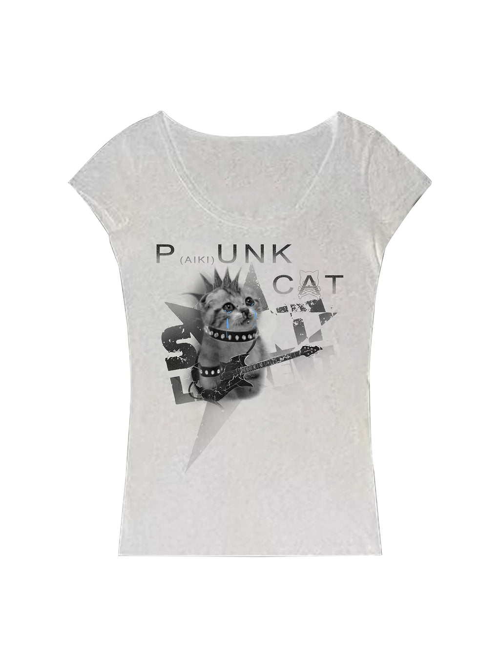 PAIKI Kitten Print Slim Large Collar Tee