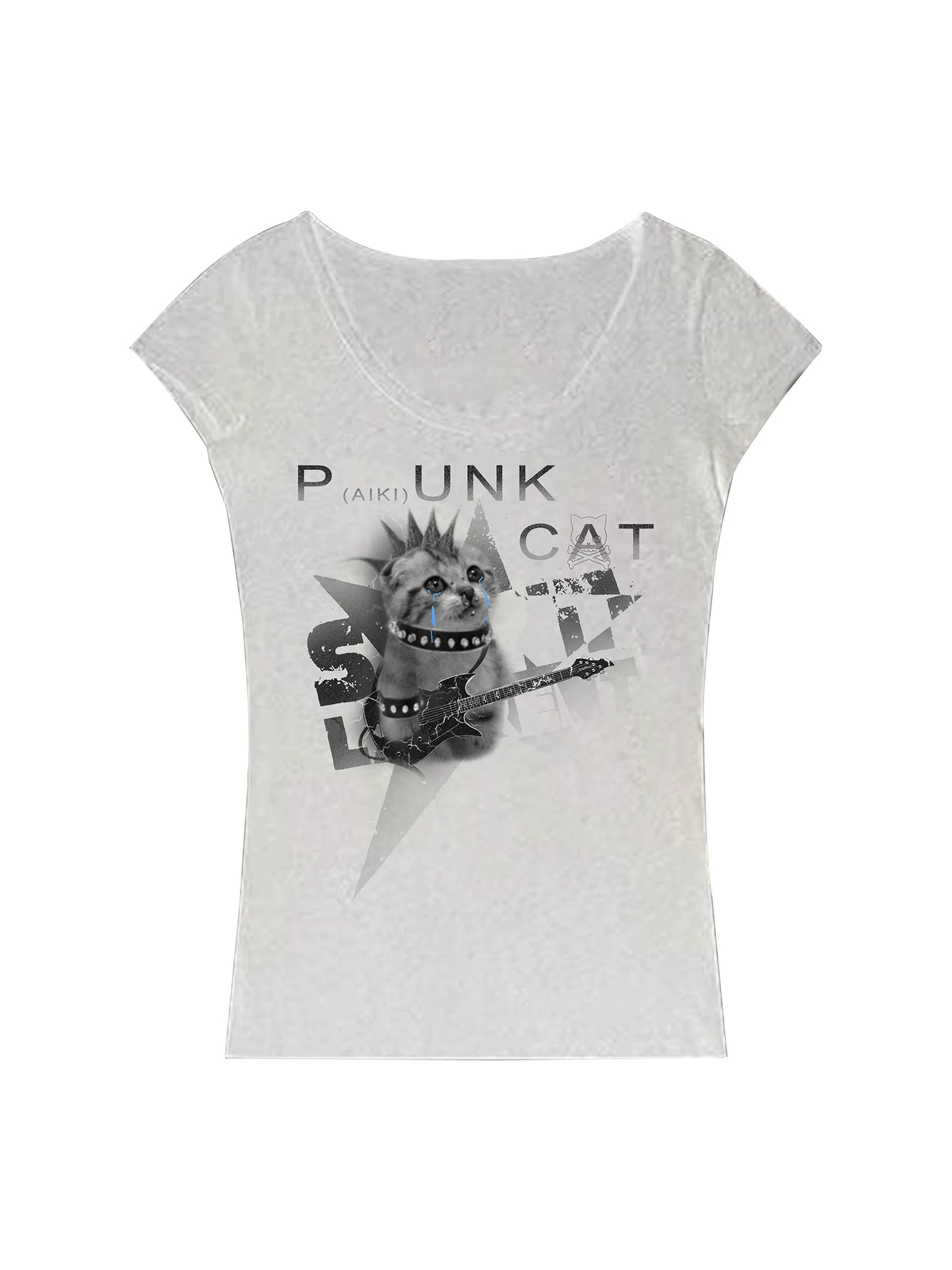 PAIKI Kitten Print Slim Large Collar Tee