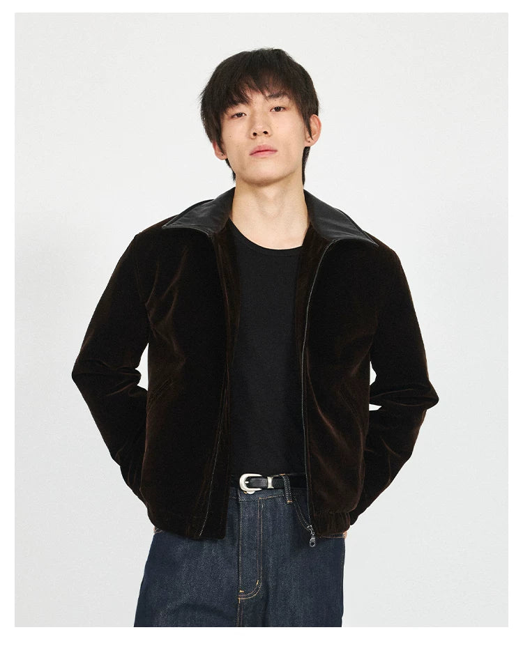 Stay The Night Velvet Leather Collar Shoulder Jacket
