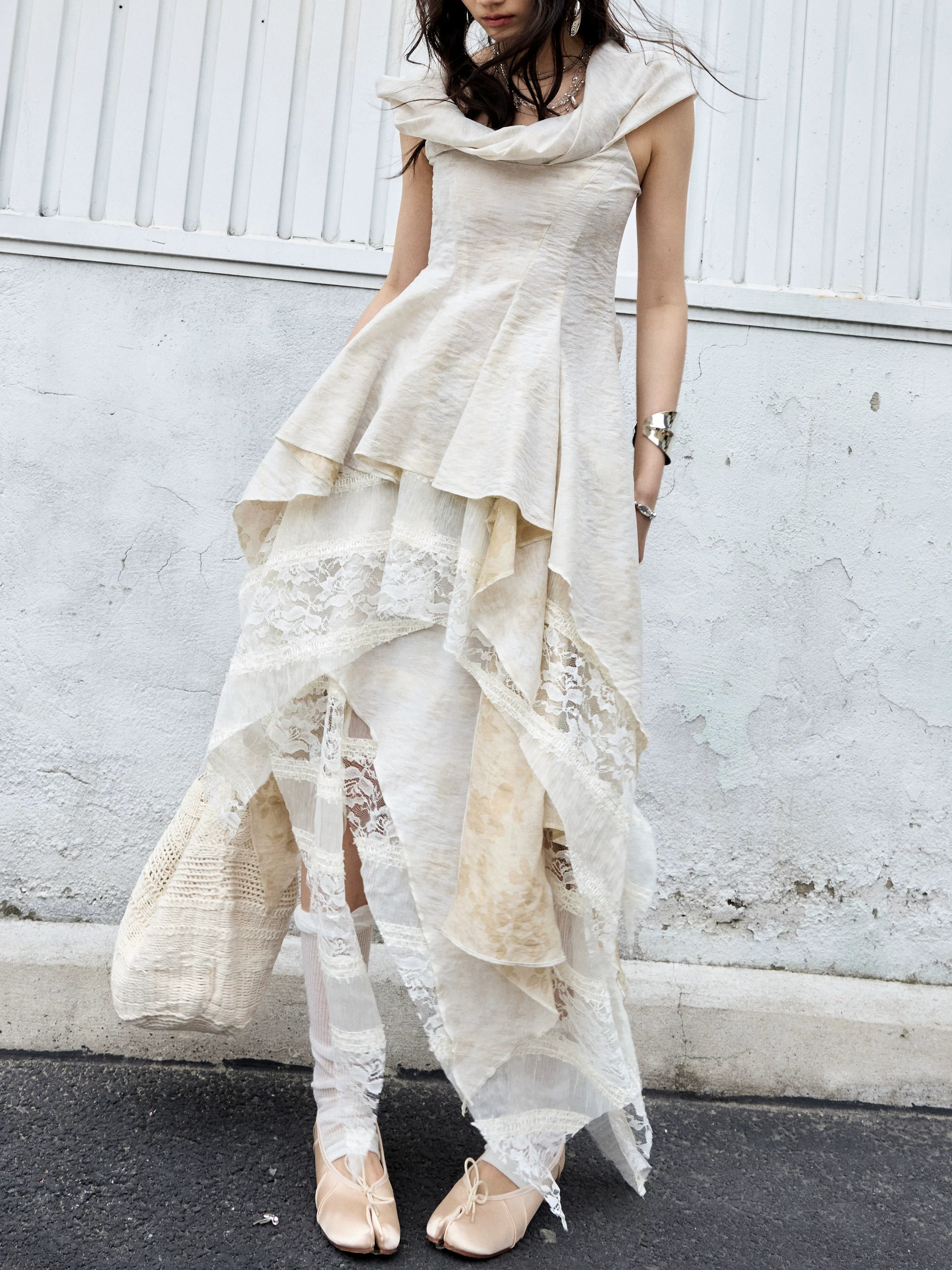 JNYLON Retro Twist-neck Two-piece Dress