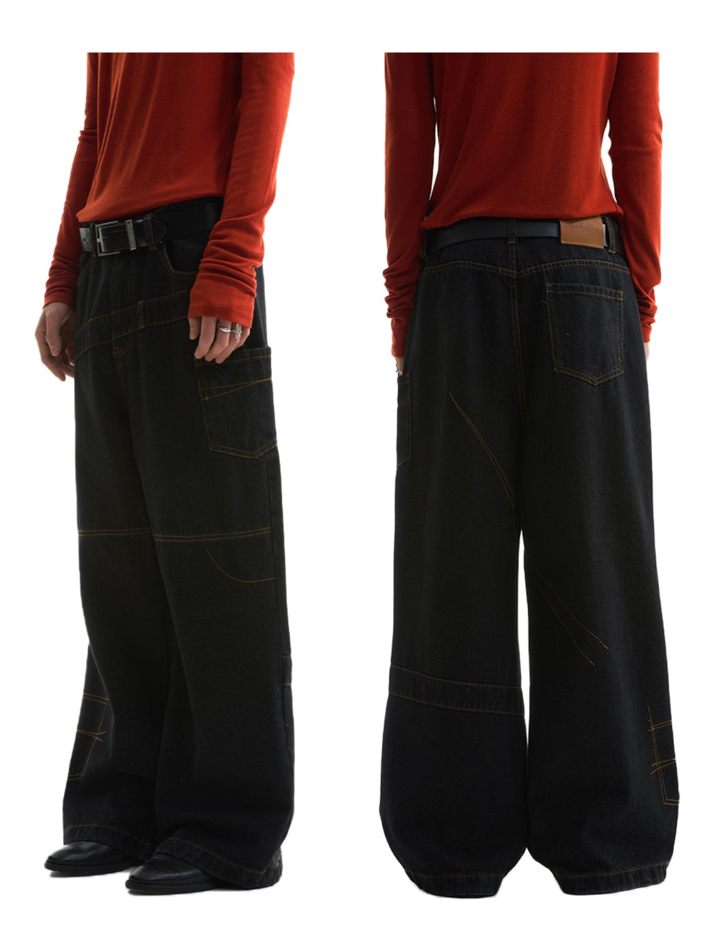 FUNKYFUN Thread Embroidered Loose Straight Jeans