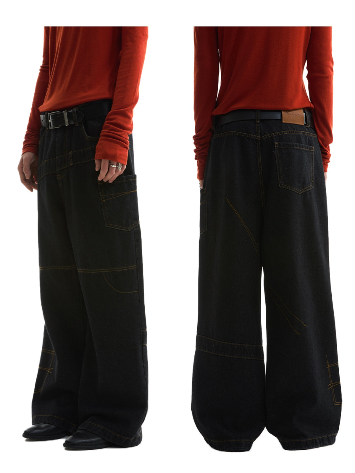 FUNKYFUN Thread Embroidered Loose Straight Jeans