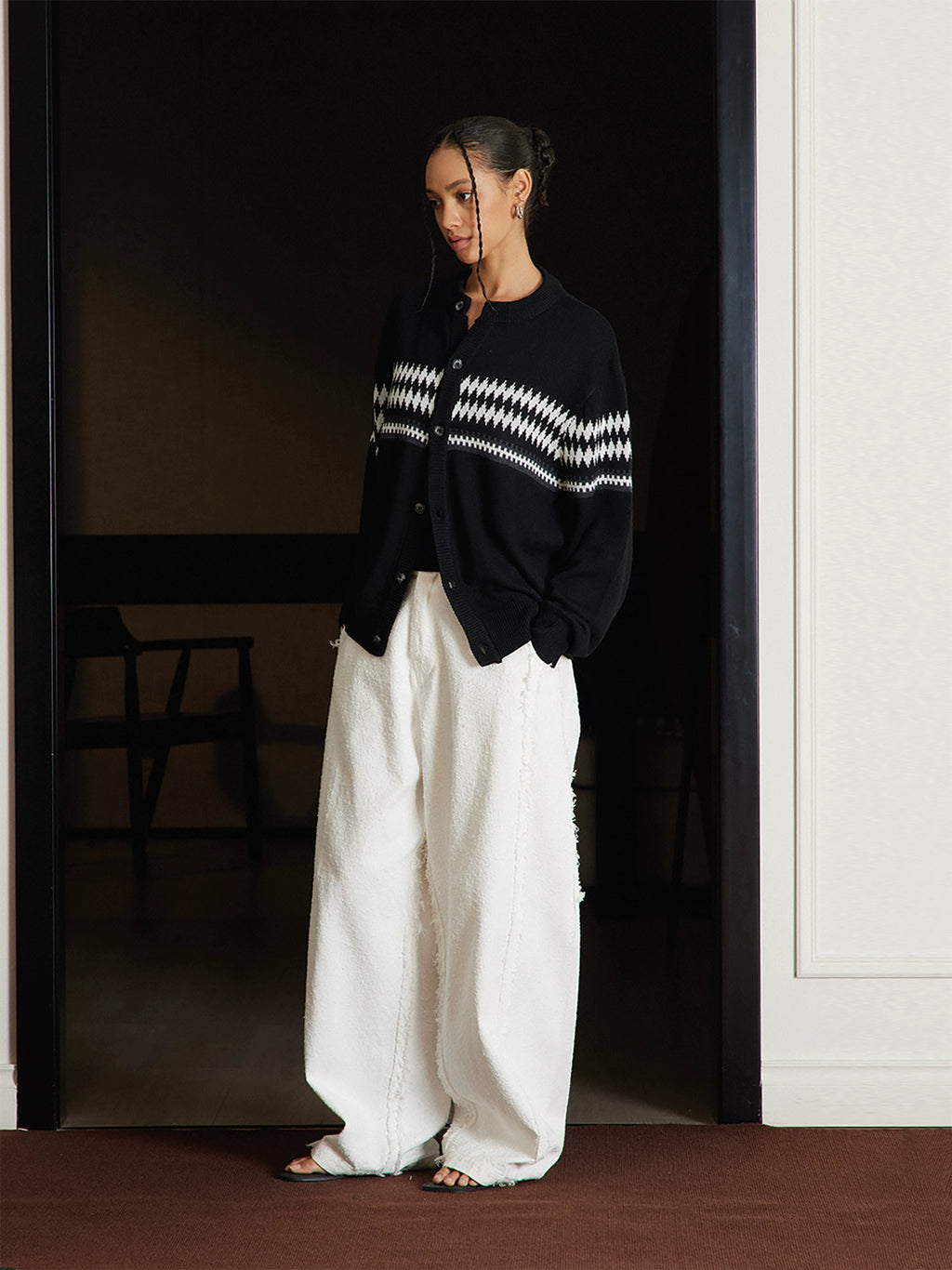 TZ Killer Jacquard Striped Versatile Loose Cardigan