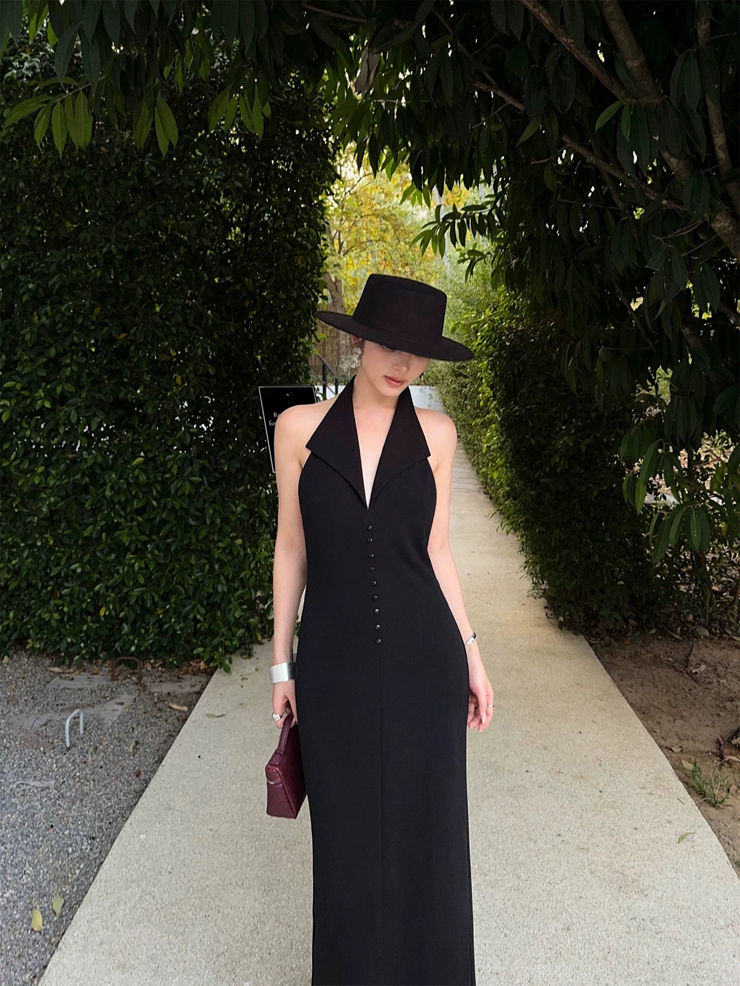 NEVA HU Halter Collar Backless Dress