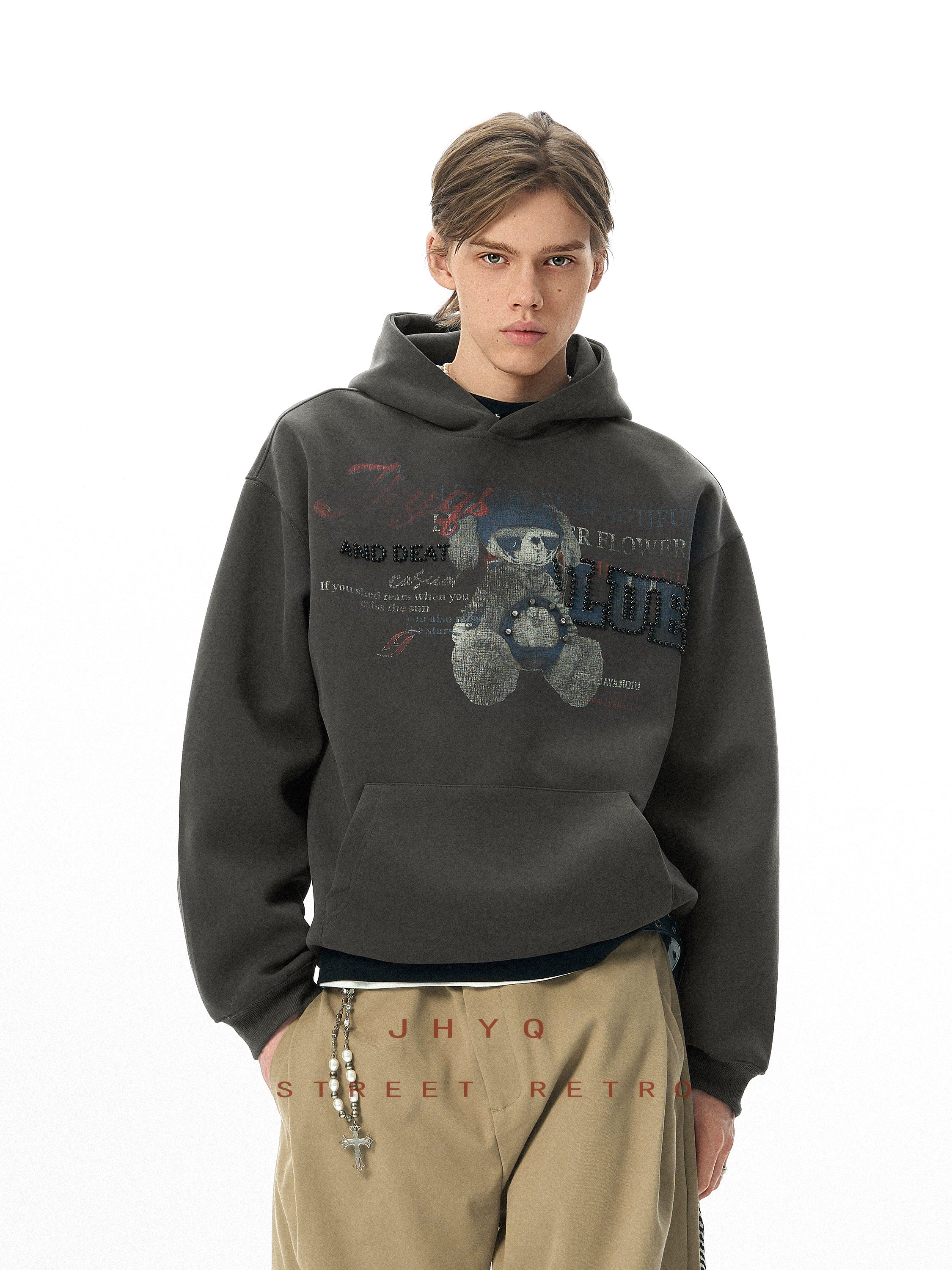 JHYQ Retro Bear Bead Print Hoodie
