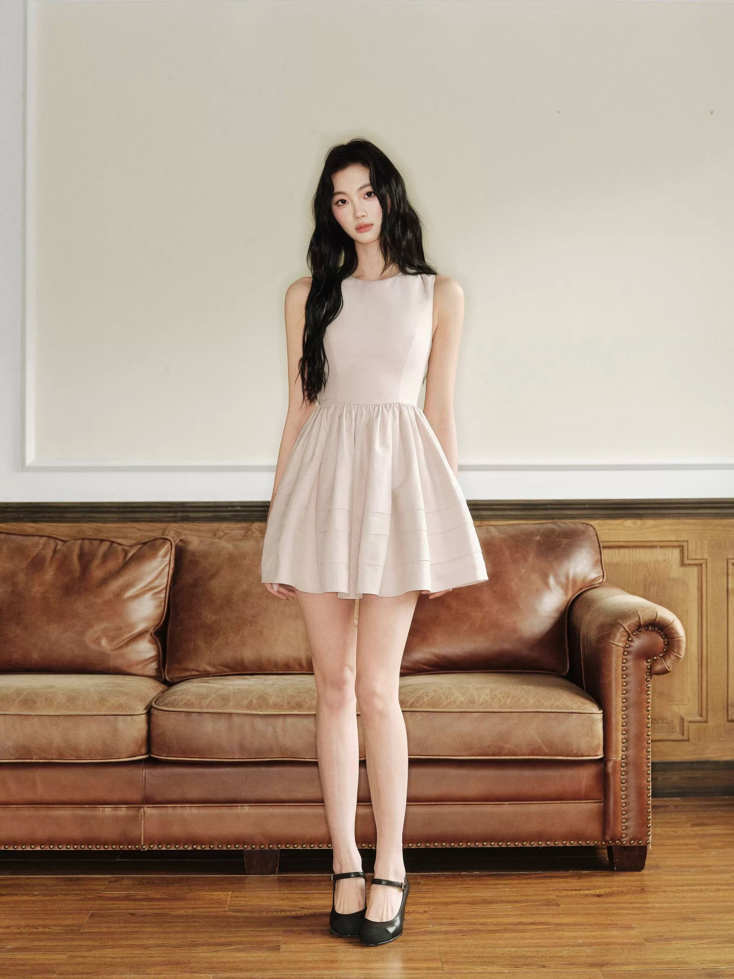 Avenement Crew Neck Temperament Waist Thin Dress