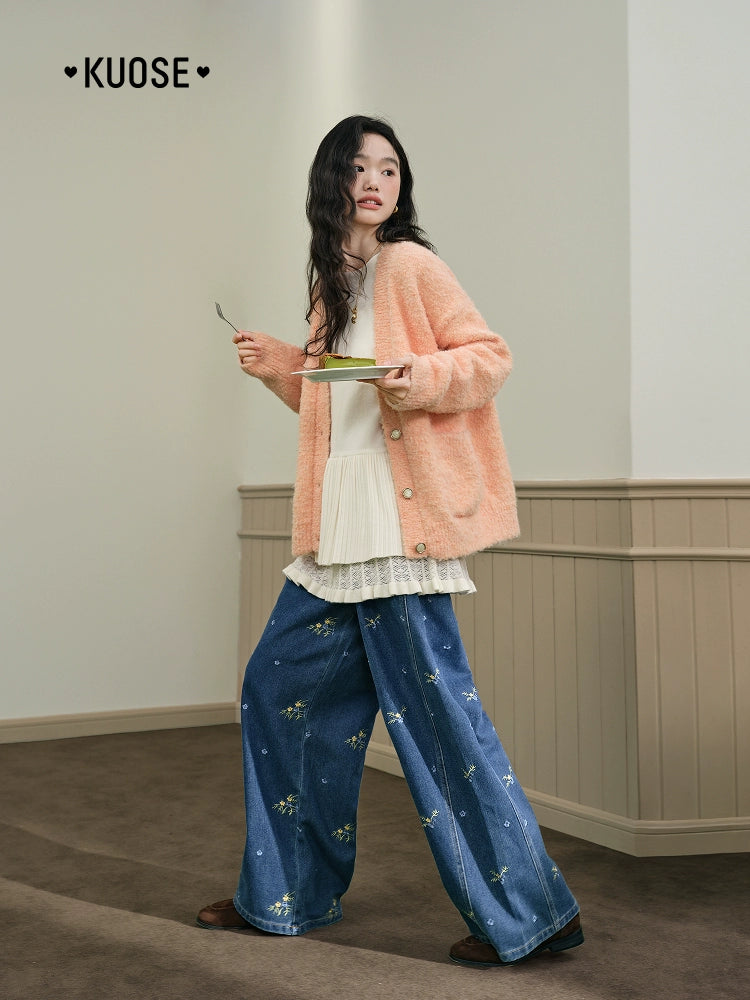 Kuose V-neck Soft Waxy Sweater Jacket