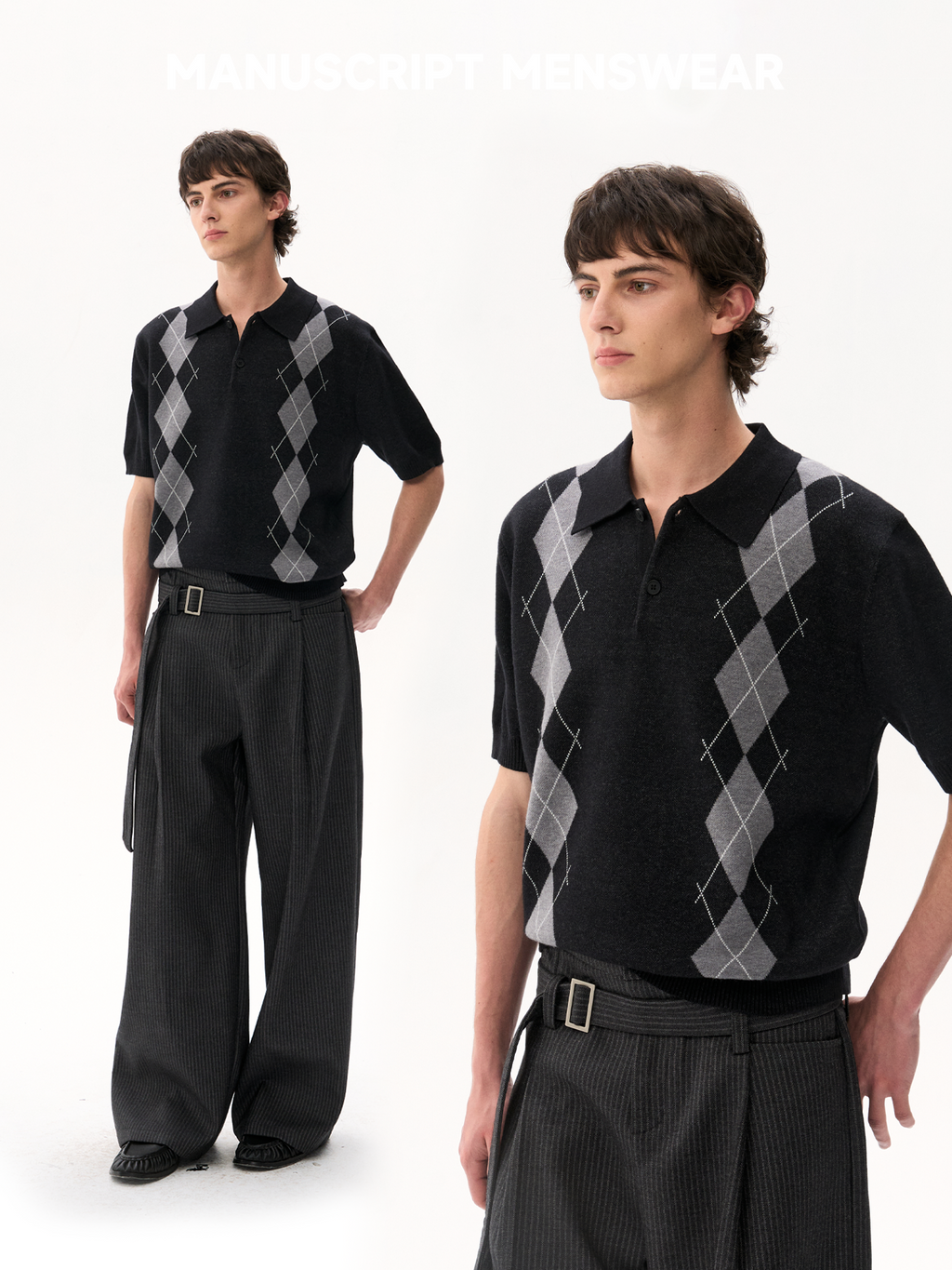 MANUSCRIPT Rhombus Knitted Polo Tee