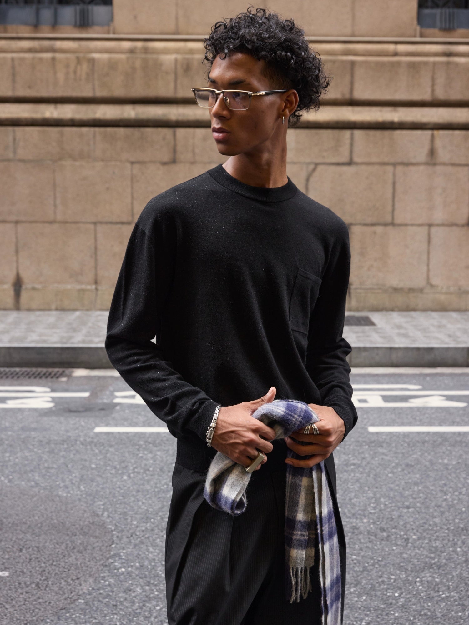 VLABMADE Slack Crew Neck Pocket Long Sleeve Sweater