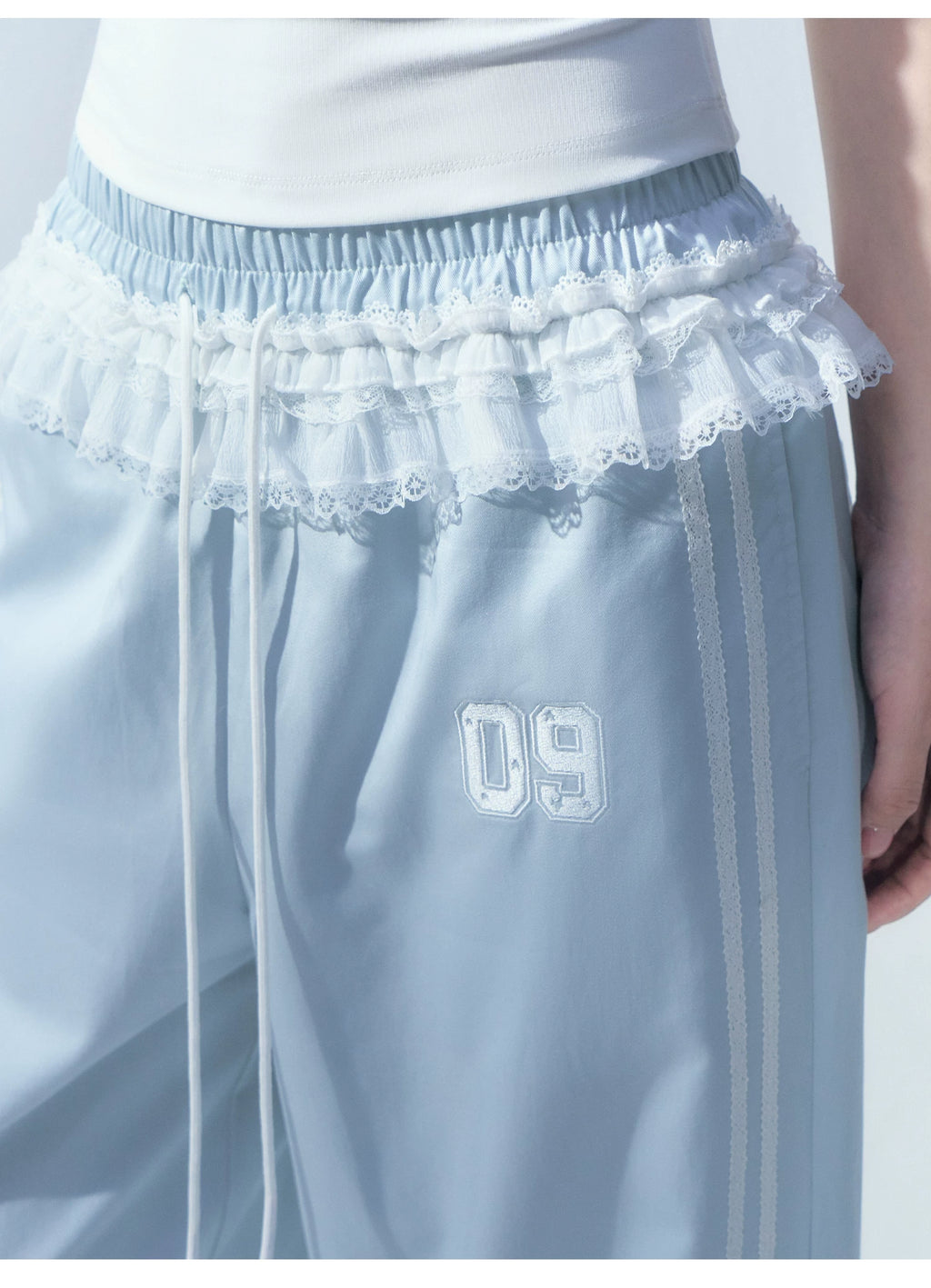 Ablueberry Splicing Lace Loose Straight Pants