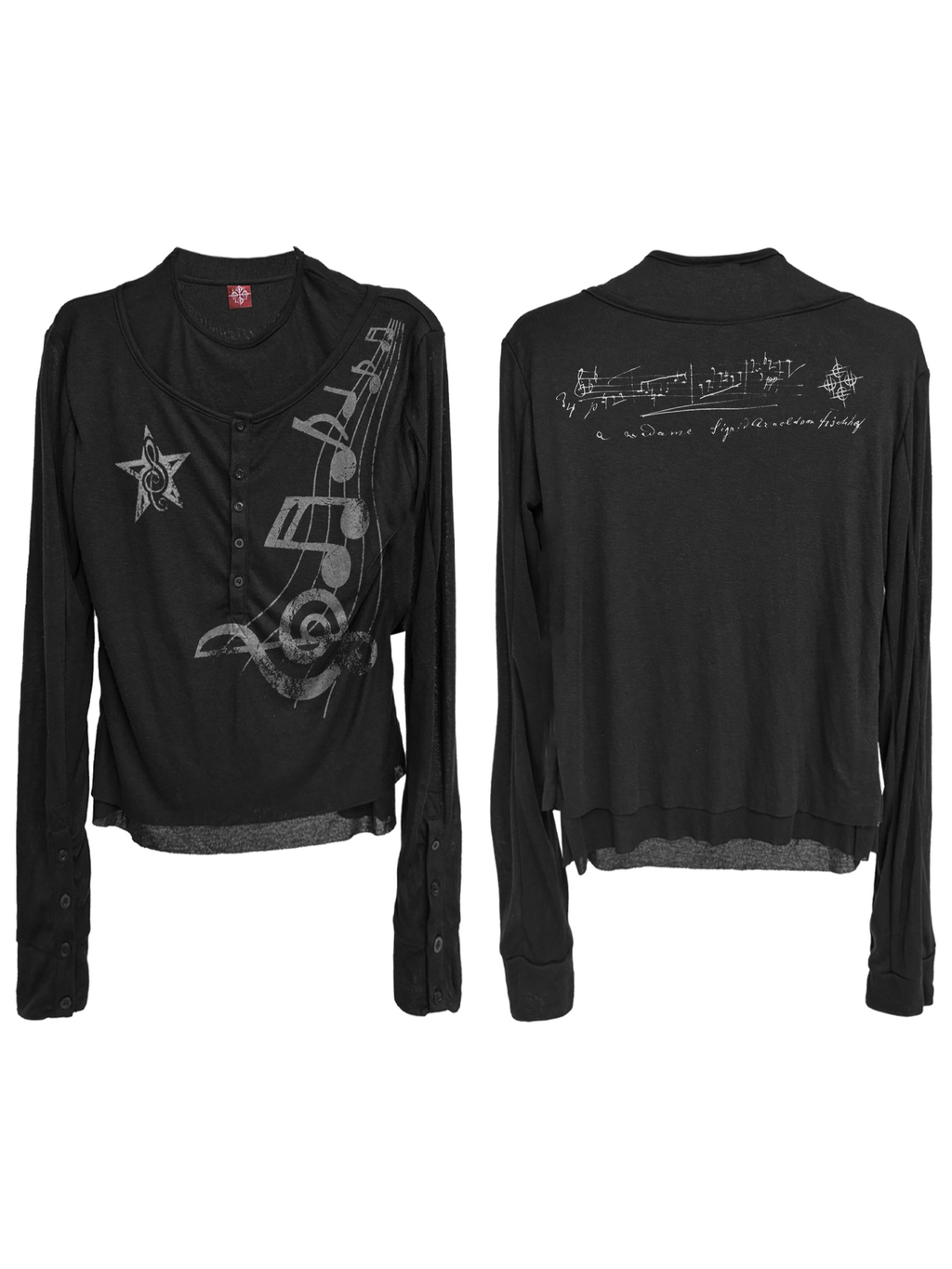 DETW Double-breasted Mesh Yarn Micro-transparent Slim-fit Long-sleeved T