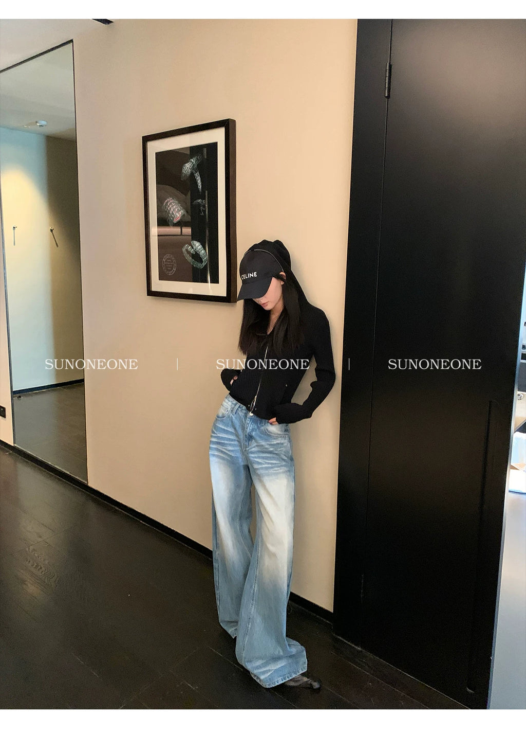 SUNONEONE Crease Mopping Loose Jeans