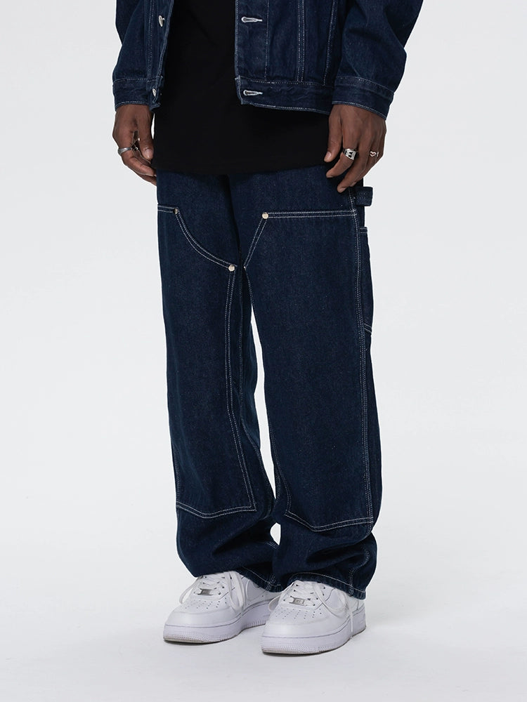 UNTILWERICH Splicing Tooling Straight Loose Jeans