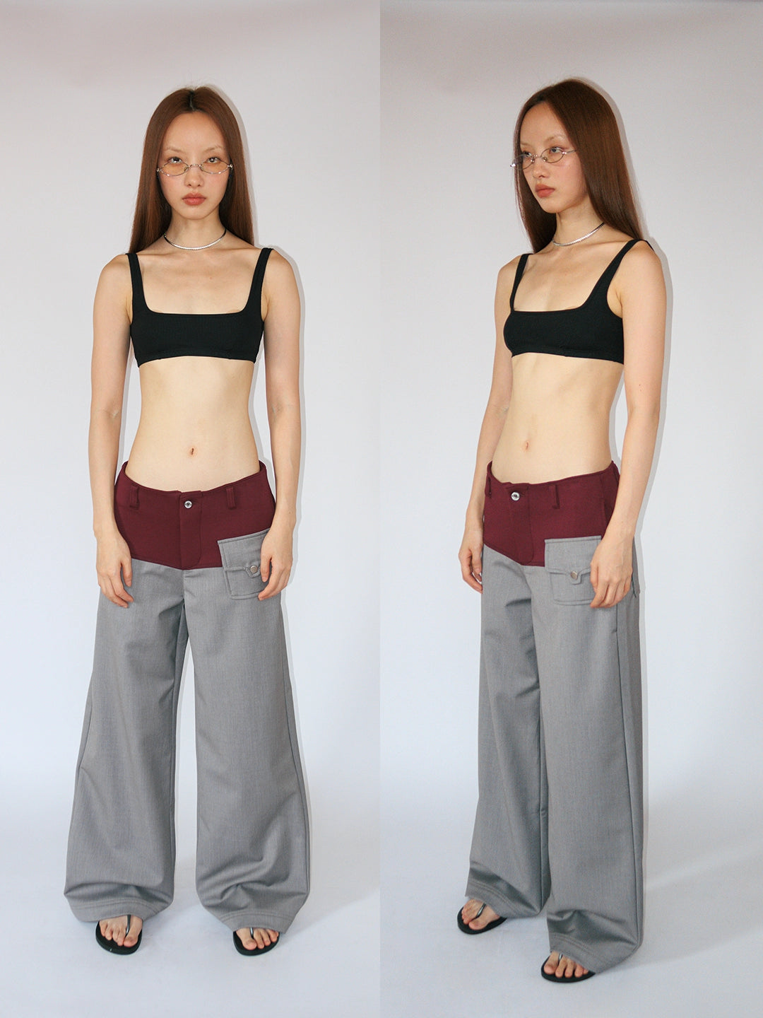 FUNKYFUN Color Matching Waistless Straight Loose Casual Trousers