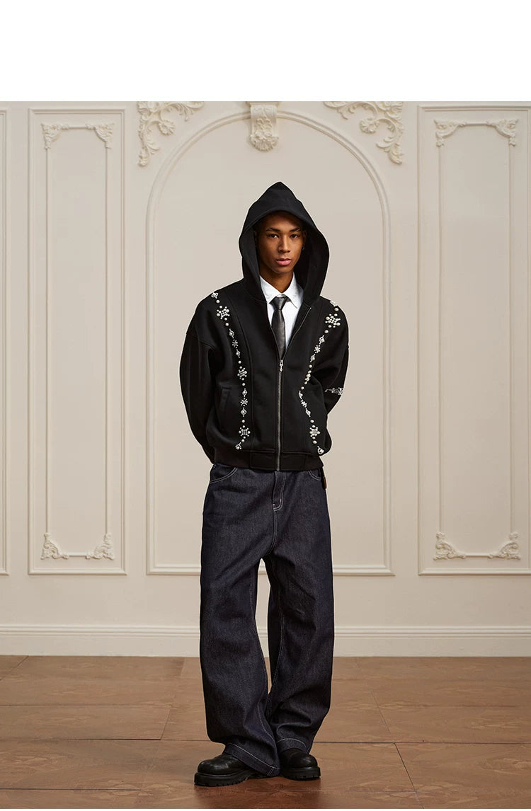 YADcrew Star Track String Pearl Cardigan Hooded Sweater