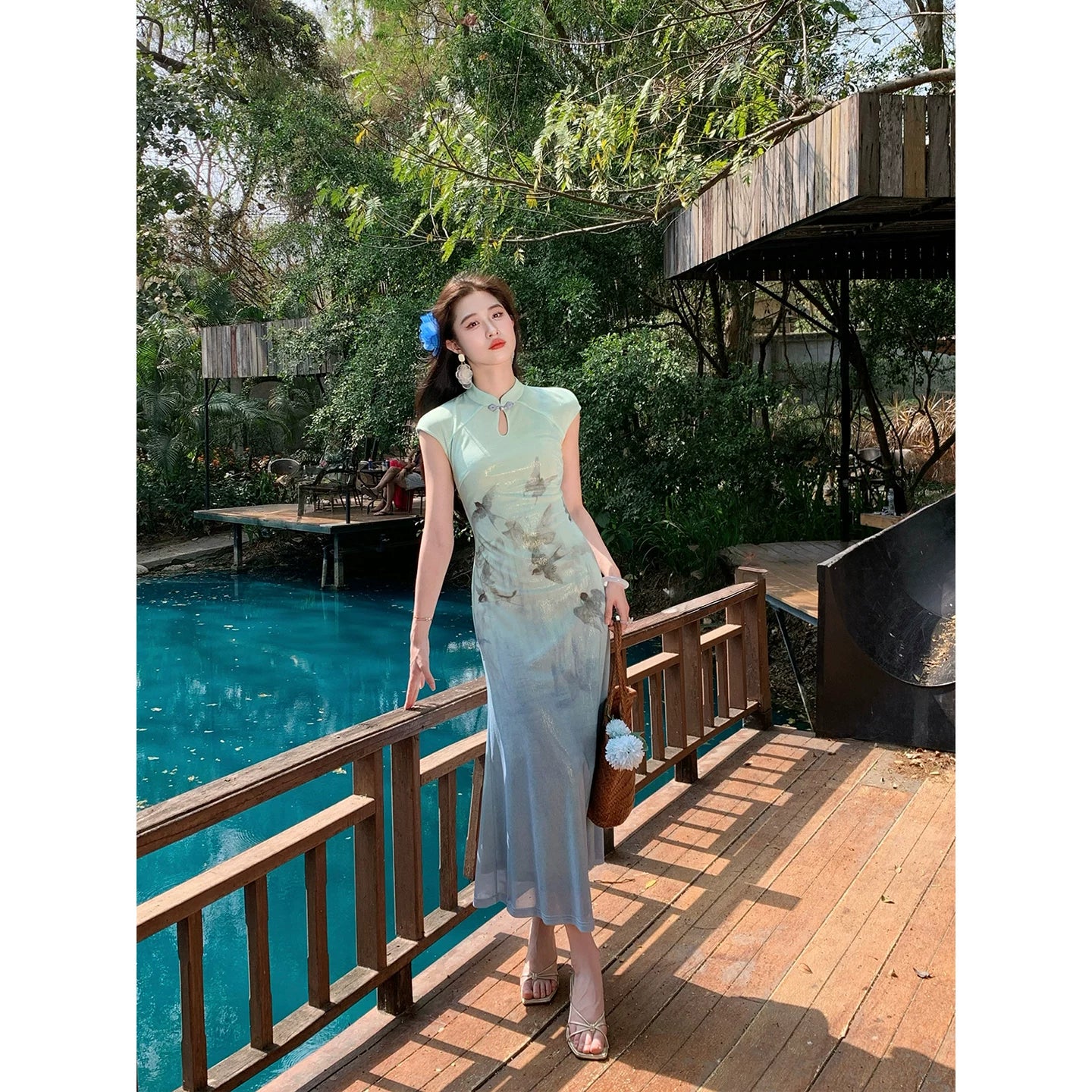 ZIHE Ink Butterfly Gradual Change Cheongsam Dress