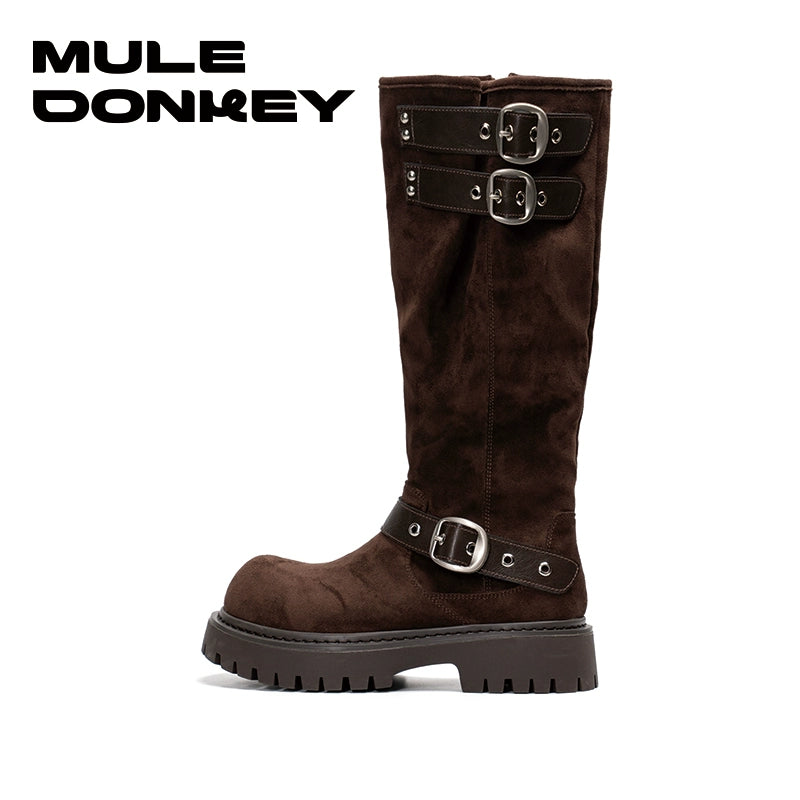 Donkey Suede Over Knee Belt Buckle Western Boots