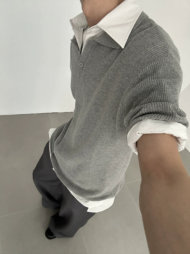 COLN Comfortable Casual Knitted Lapel Polo Shirt