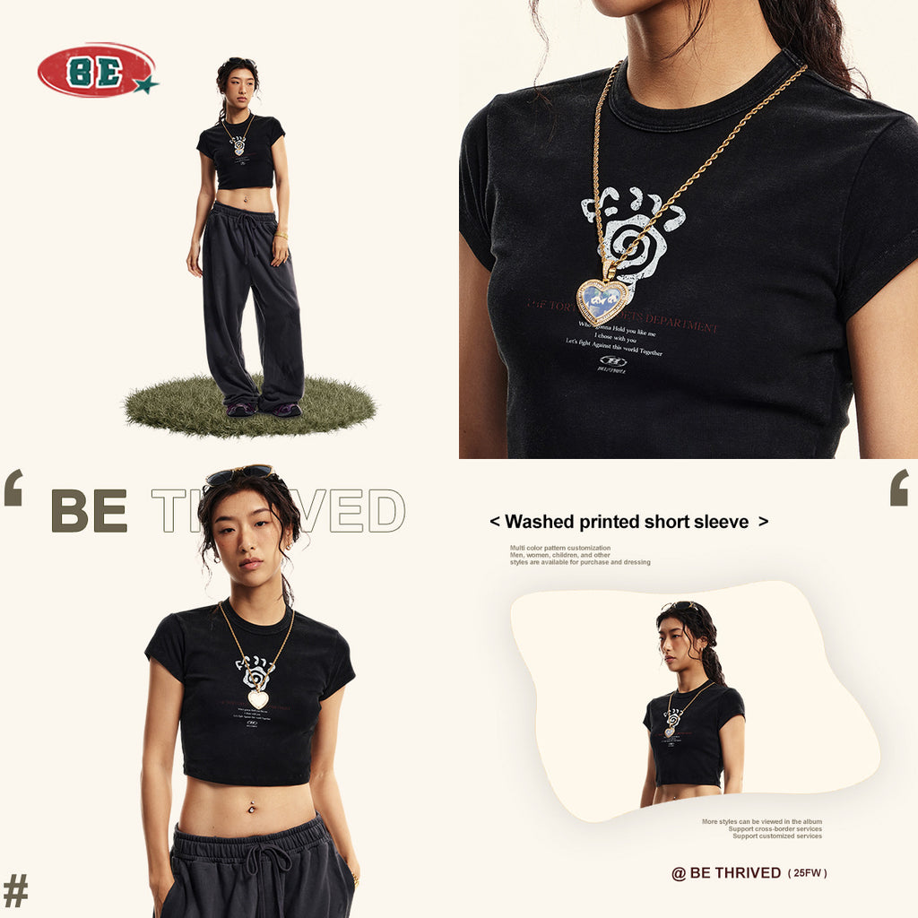 BE Women's Girl TTPD Basic Black Short Slimming Short Sleeve Crop Top