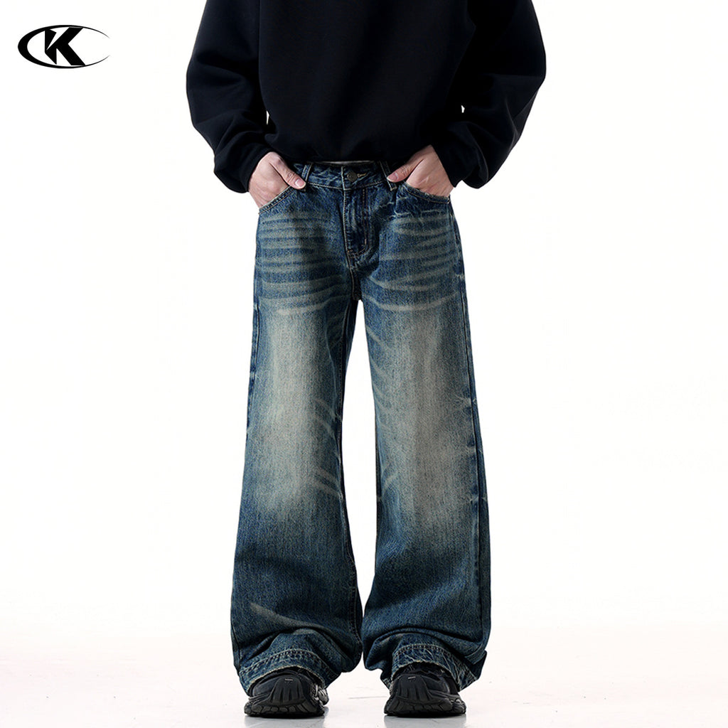 11KN American Retro Cleanfit High Street Washed Blue Loose Straight Jeans