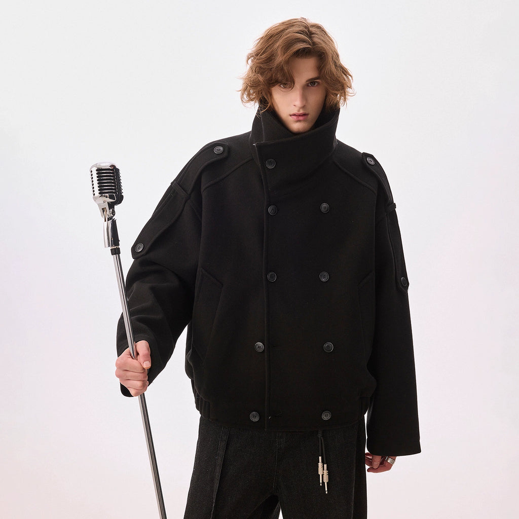 CHOR Premium British Style Warm Stand-up Collar Woolen Coat