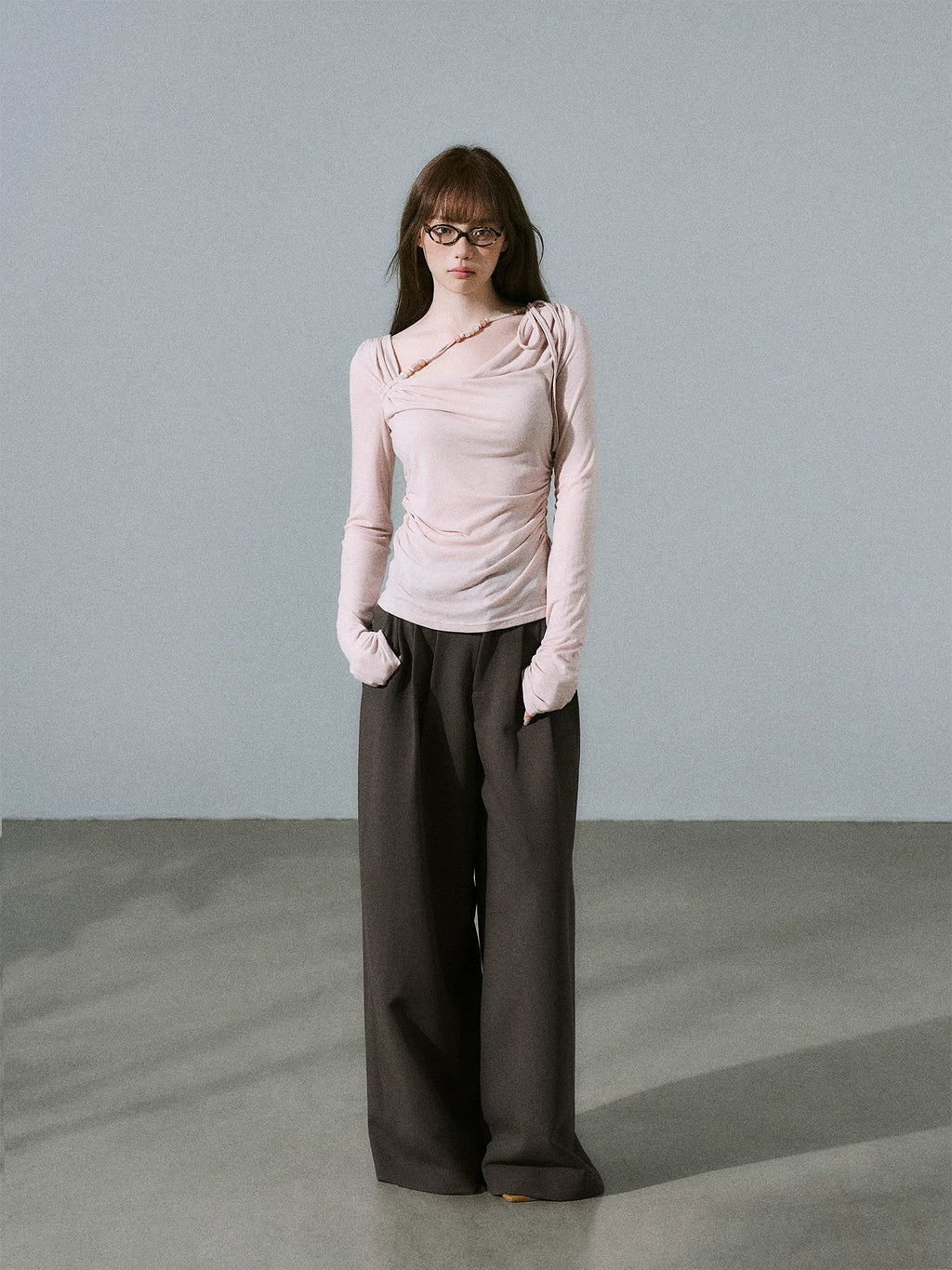 LOST FOREST Versatile Slim Low-rise Wide-leg Trousers
