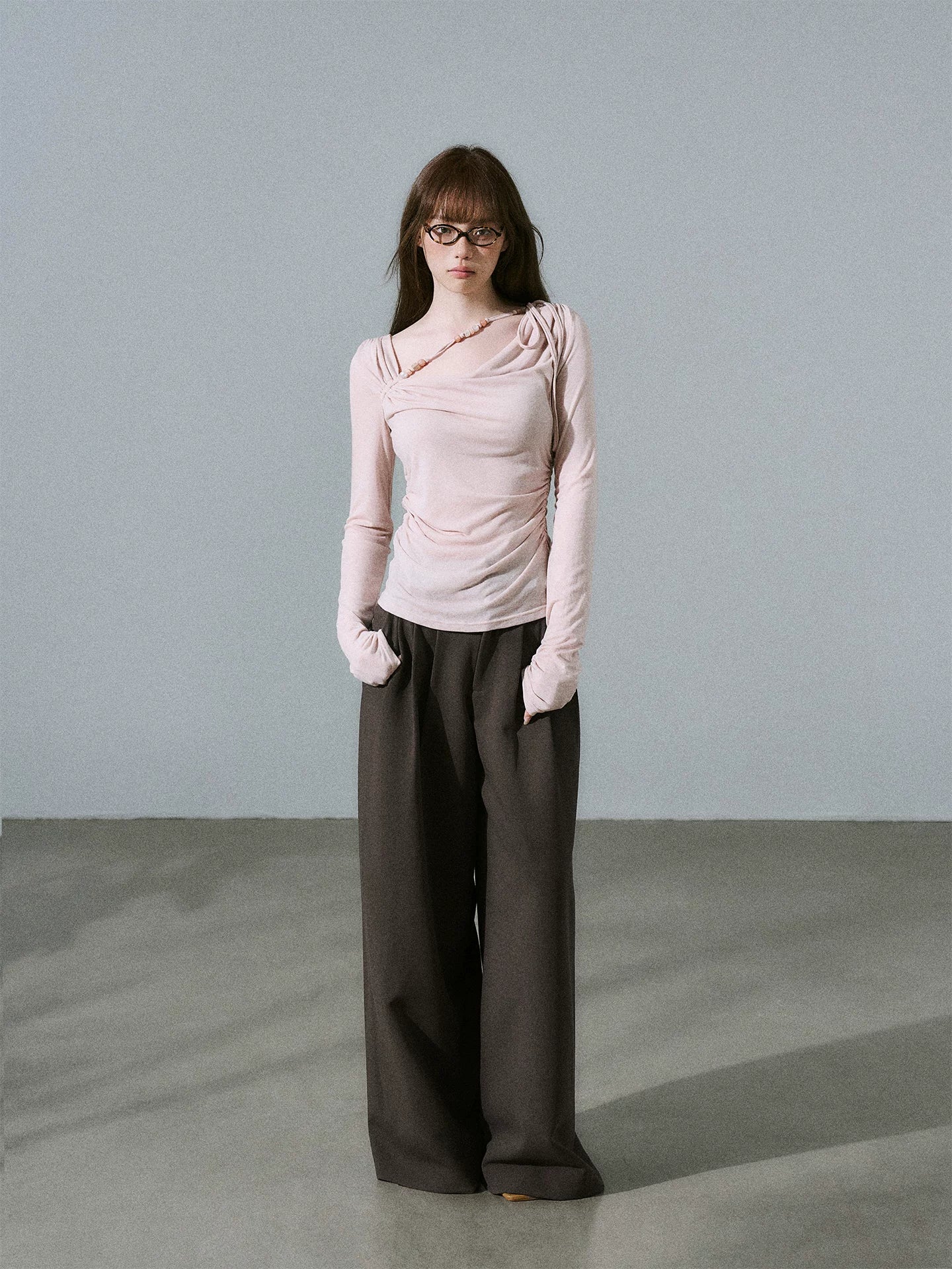 LOST FOREST Versatile Slim Low-rise Wide-leg Trousers