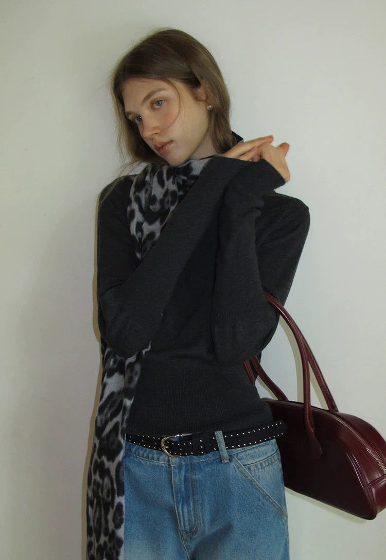 EGGKA Crew Neck Waist Wool Knitted Sweater