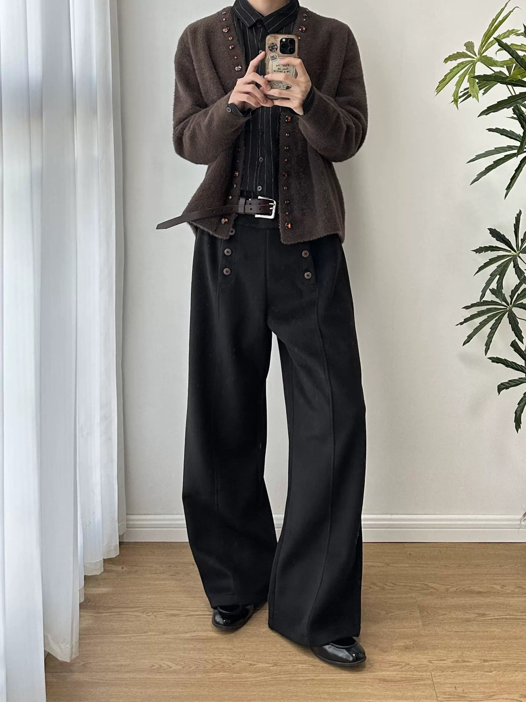 KREATE Double-breasted Casual Loose-drape Thickened Straight-leg Pants