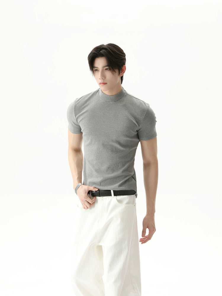 TURNTIDE Simple Semi-turtleneck Slim Tee