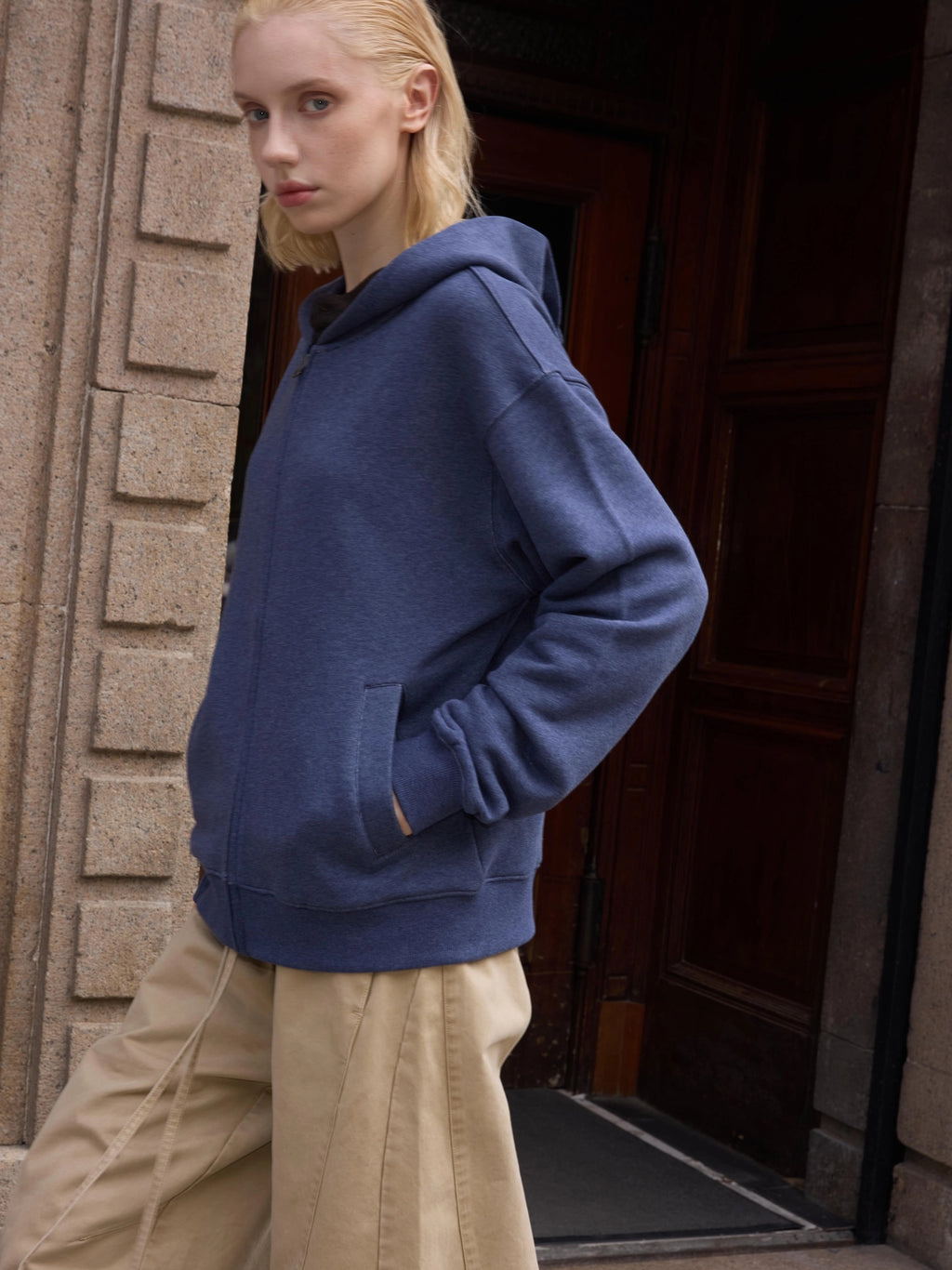 VLABMADE Vintage Slack Simple Zip Hooded Sweater