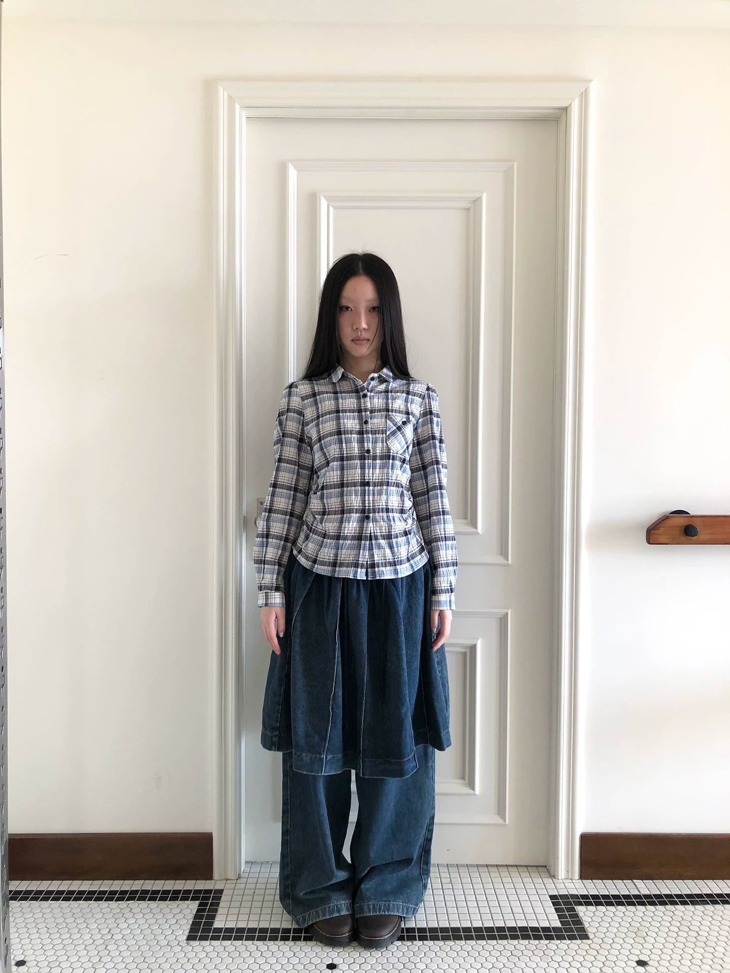 Ang: Project Vintage Versatile Casual Waist Plaid Long-sleeved Shirt