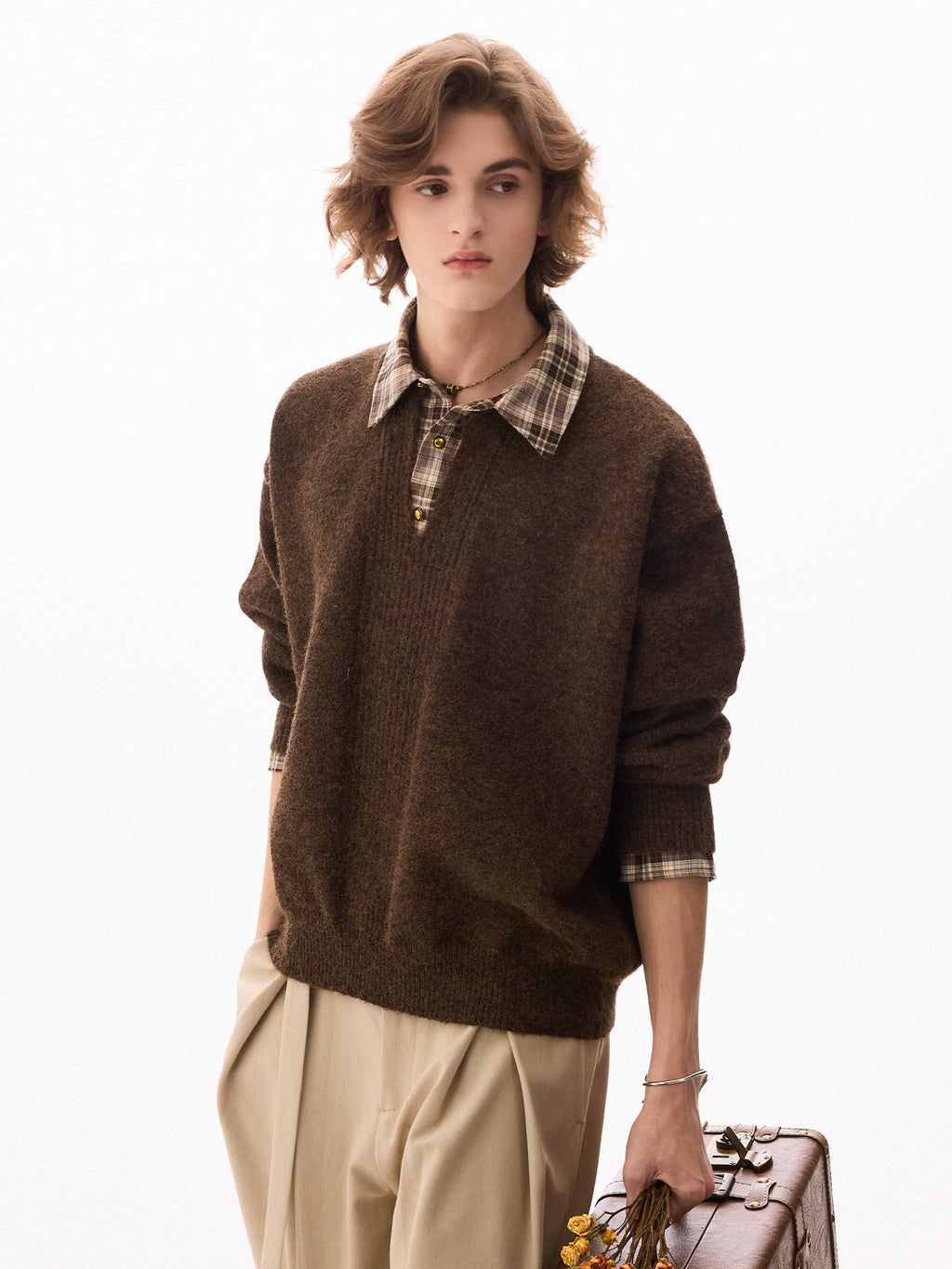 CHOR Fake Two-piece Knitted Checked Sweater