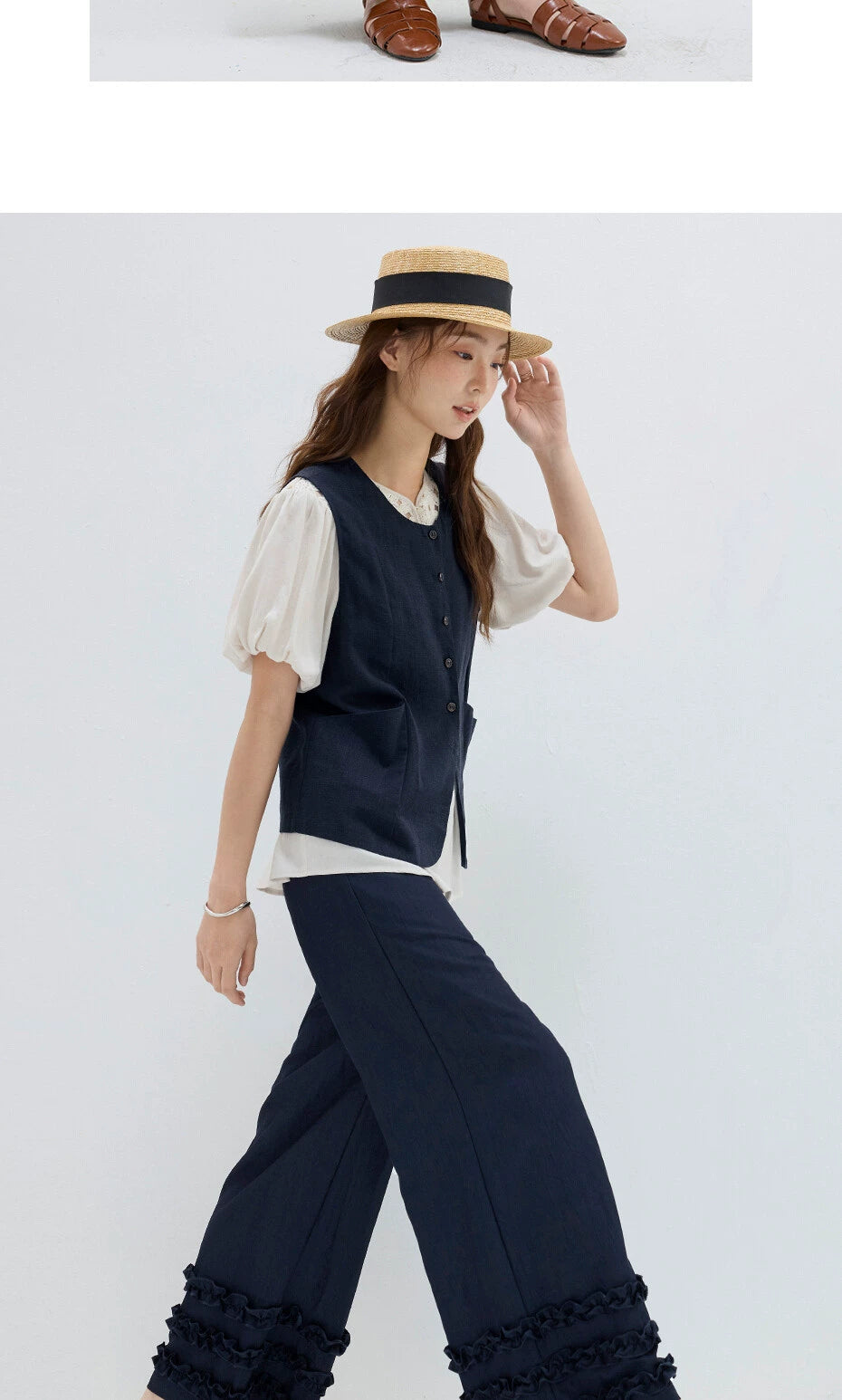 Giordano Denim Spliced Lace Wide Leg Casual Pants